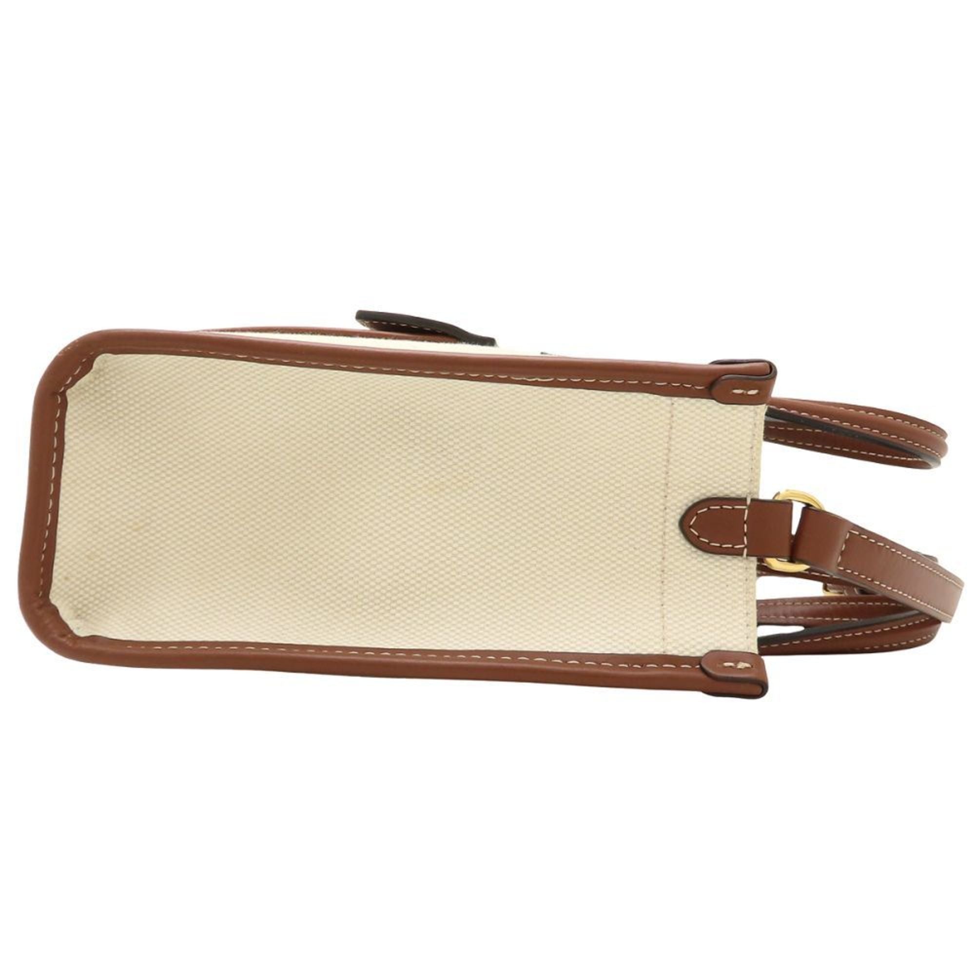 Burberry Brown Ivory Canvas Leather Handbag (Pre-Owned)