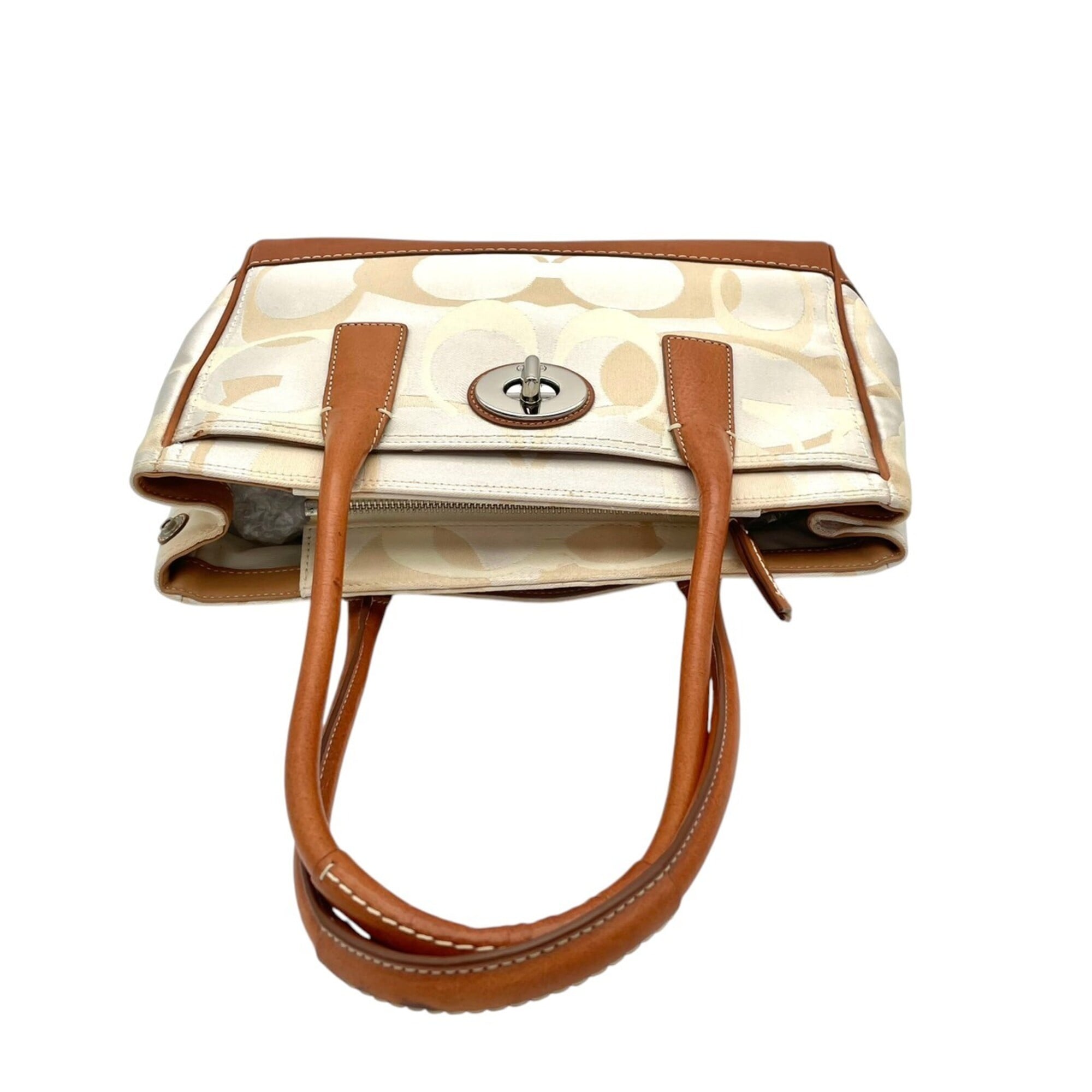 Coach Ivory Canvas Leather Handbag Tote Bag (Pre-Owned)