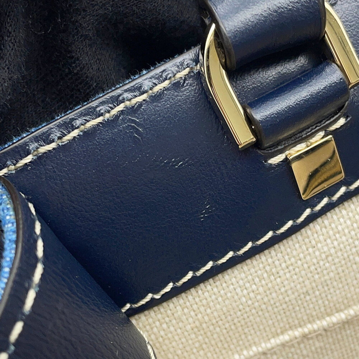 Jimmy Choo Blue Navy White Denim Leather Handbag Tote Bag (Pre-Owned)