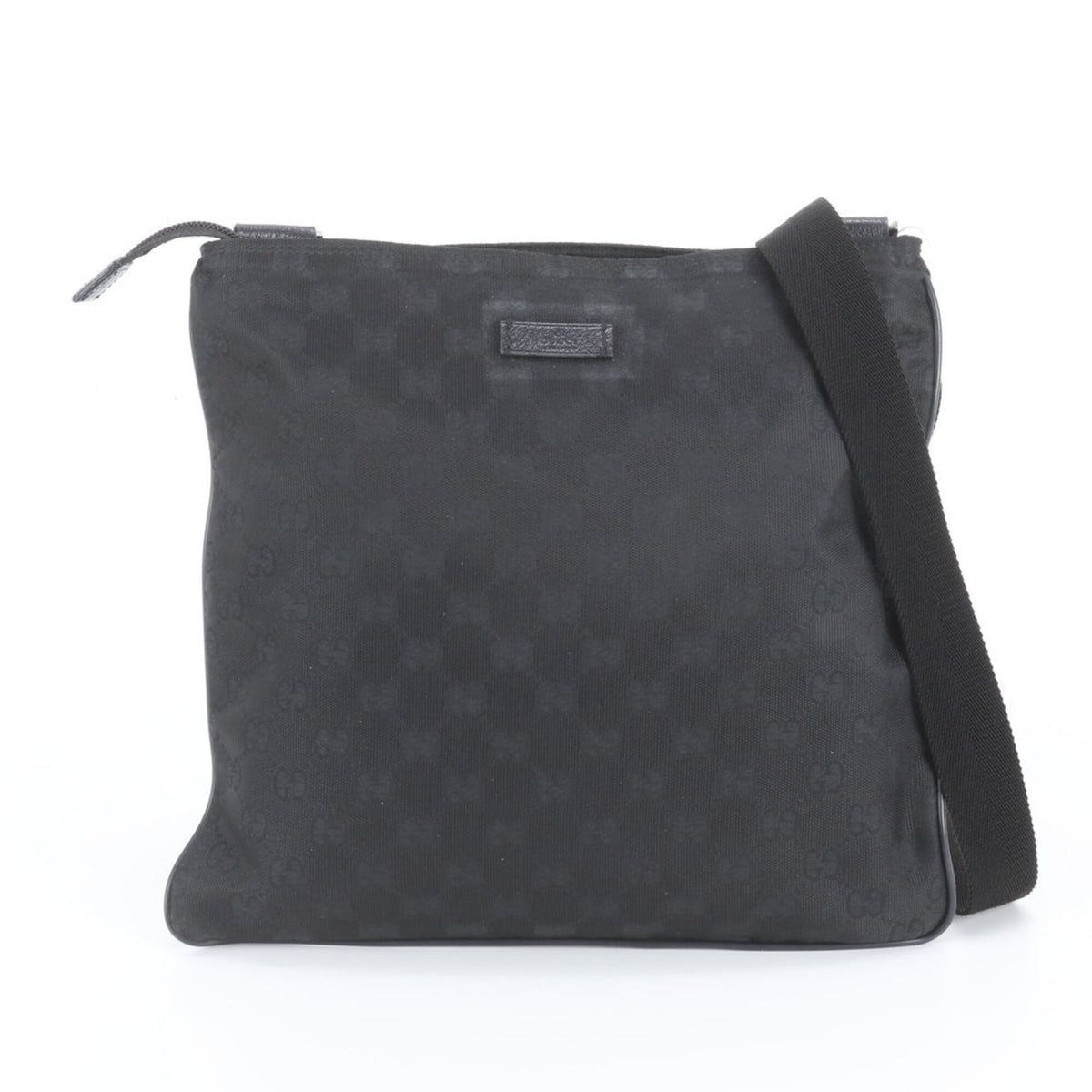 Gucci Black Leather Nylon Messenger Bag Shoulder Bag Tote Bag (Pre-Owned)
