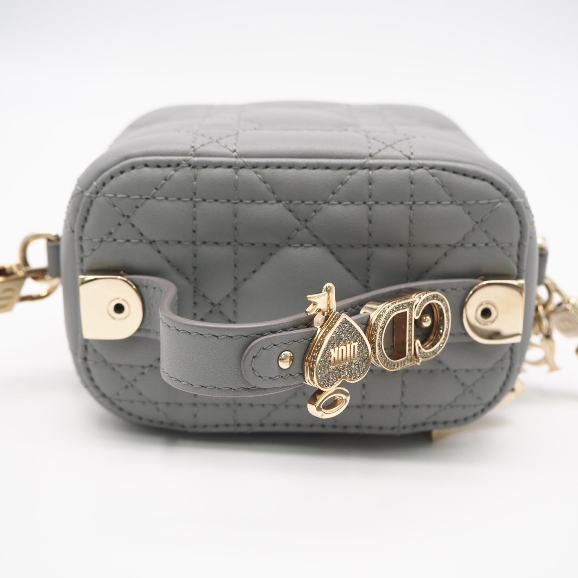 Christian Dior Lady Dior Gray Leather Shoulder Bag Vanity Bag (Pre-Owned)