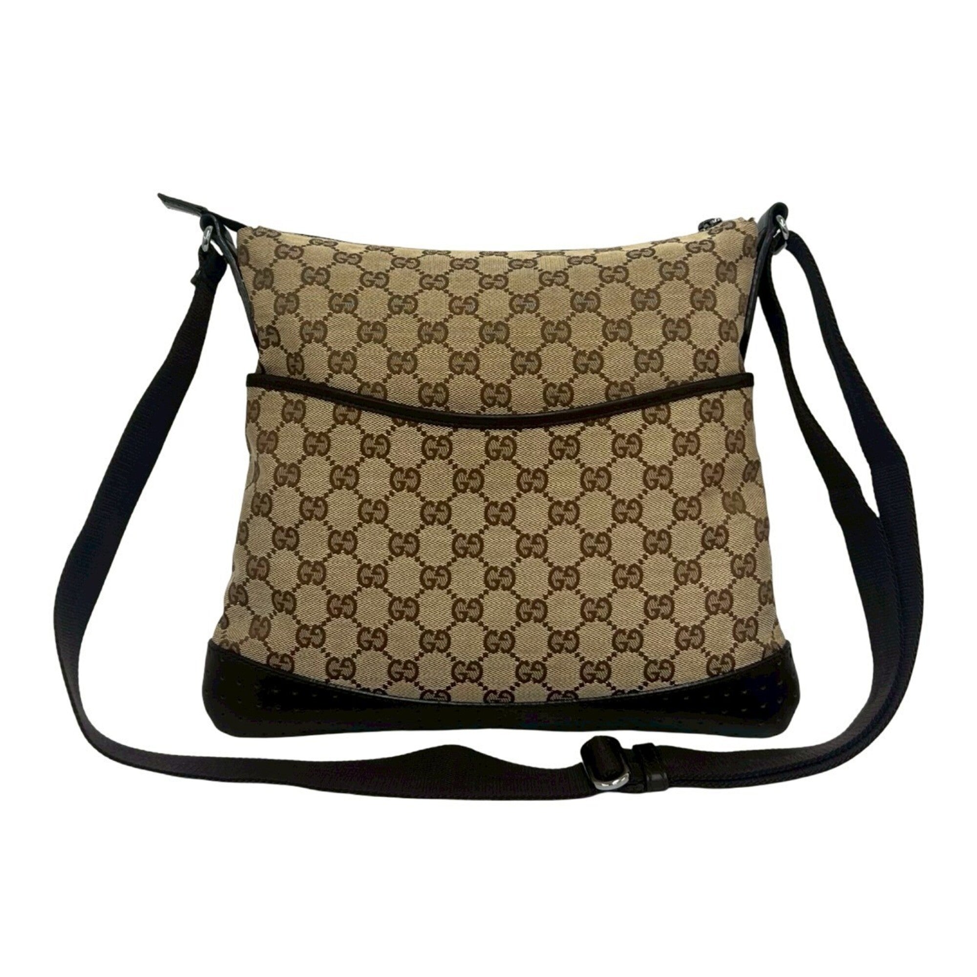 Gucci Beige Brown Canvas Leather Shoulder Bag (Pre-Owned)
