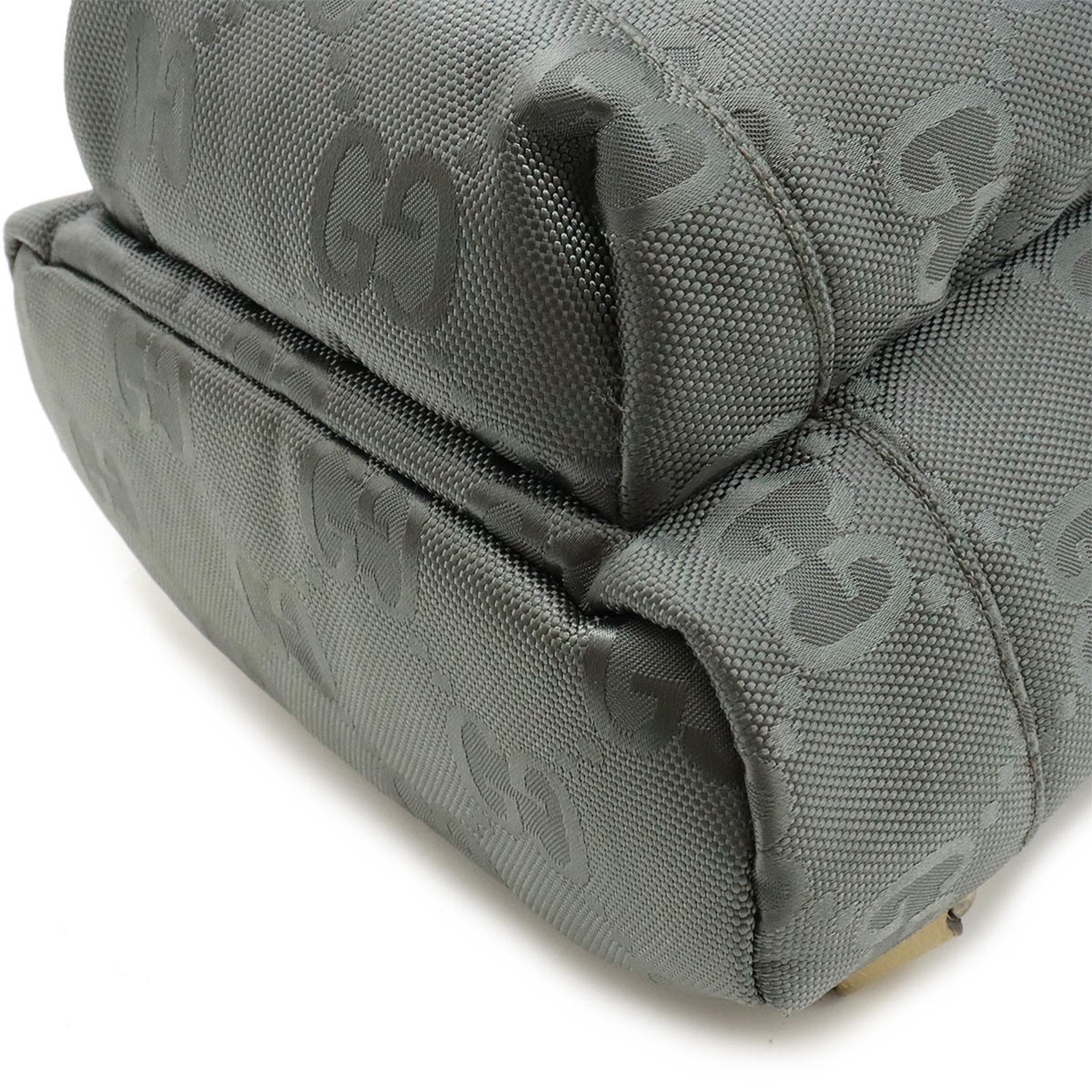 Gucci Beige Gray Nylon Canvas Leather Shoulder Bag Sling Bag (Pre-Owned)