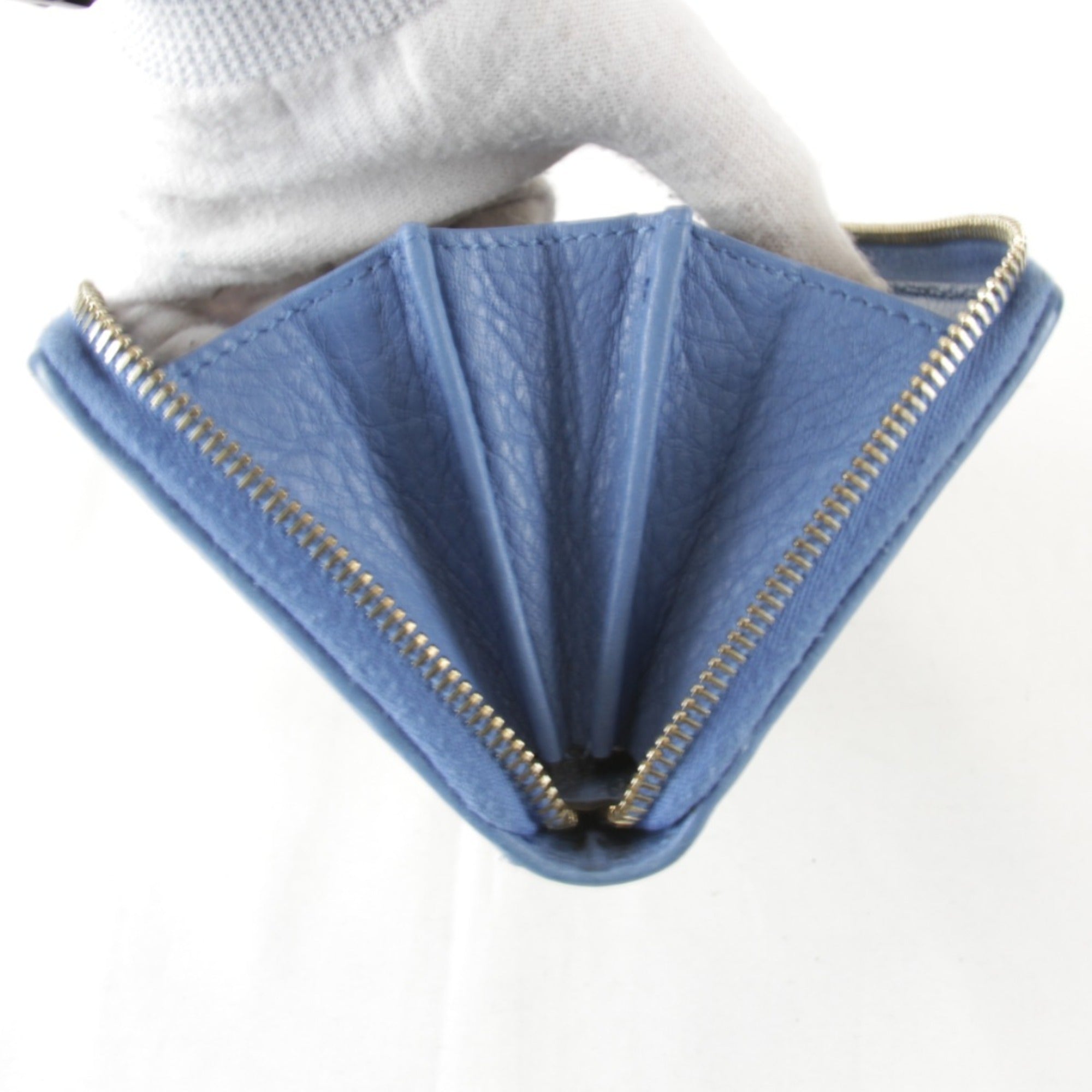 Gucci Blue Canvas Leather Long Wallet (Bi-Fold) (Pre-Owned)