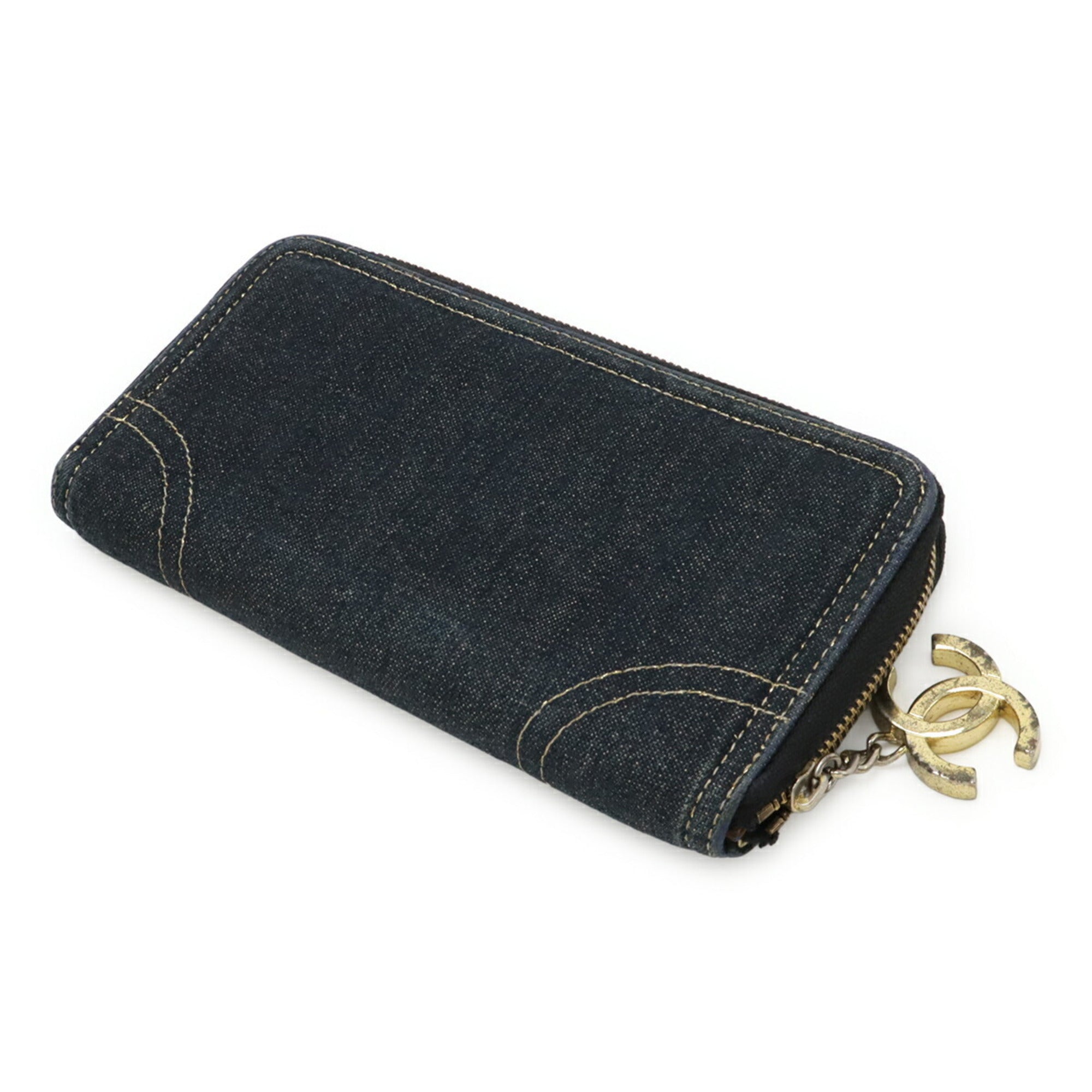 Chanel Denim Leather Long Wallet (Bi-Fold) (Pre-Owned)