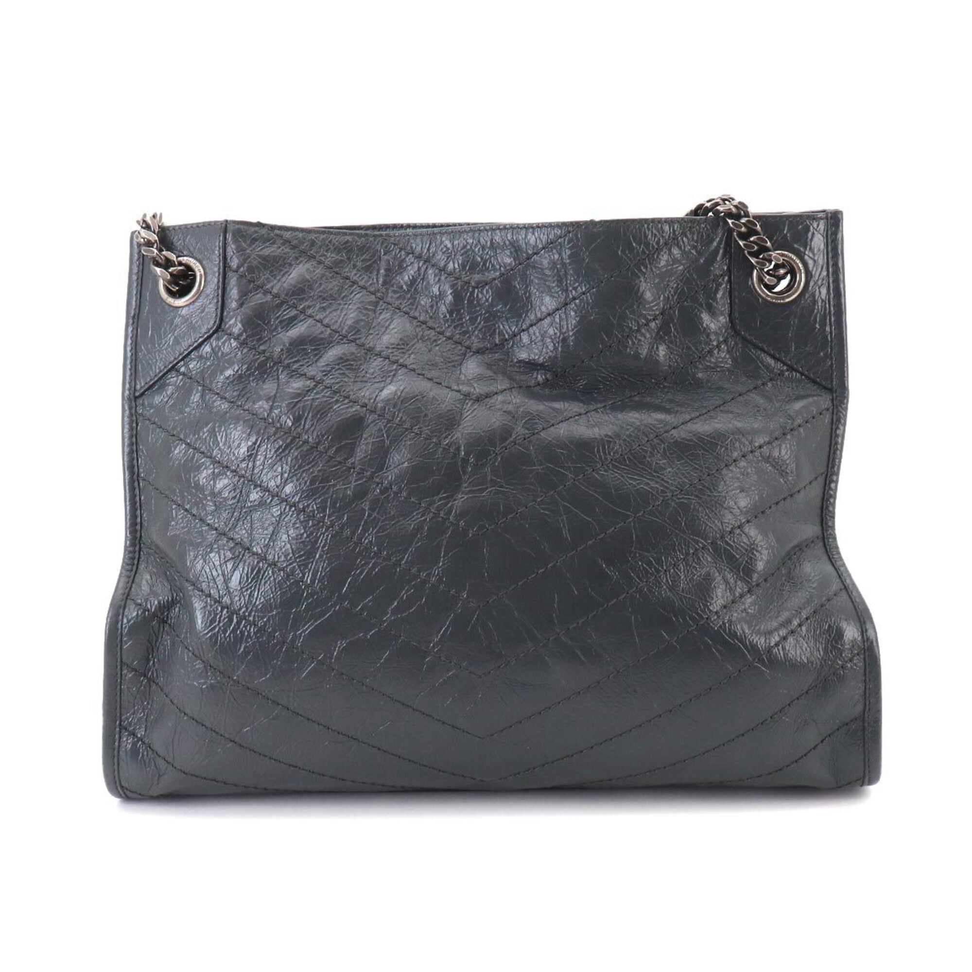 Saint Laurent Gray Leather Shopping Bag Tote Bag (Pre-Owned)