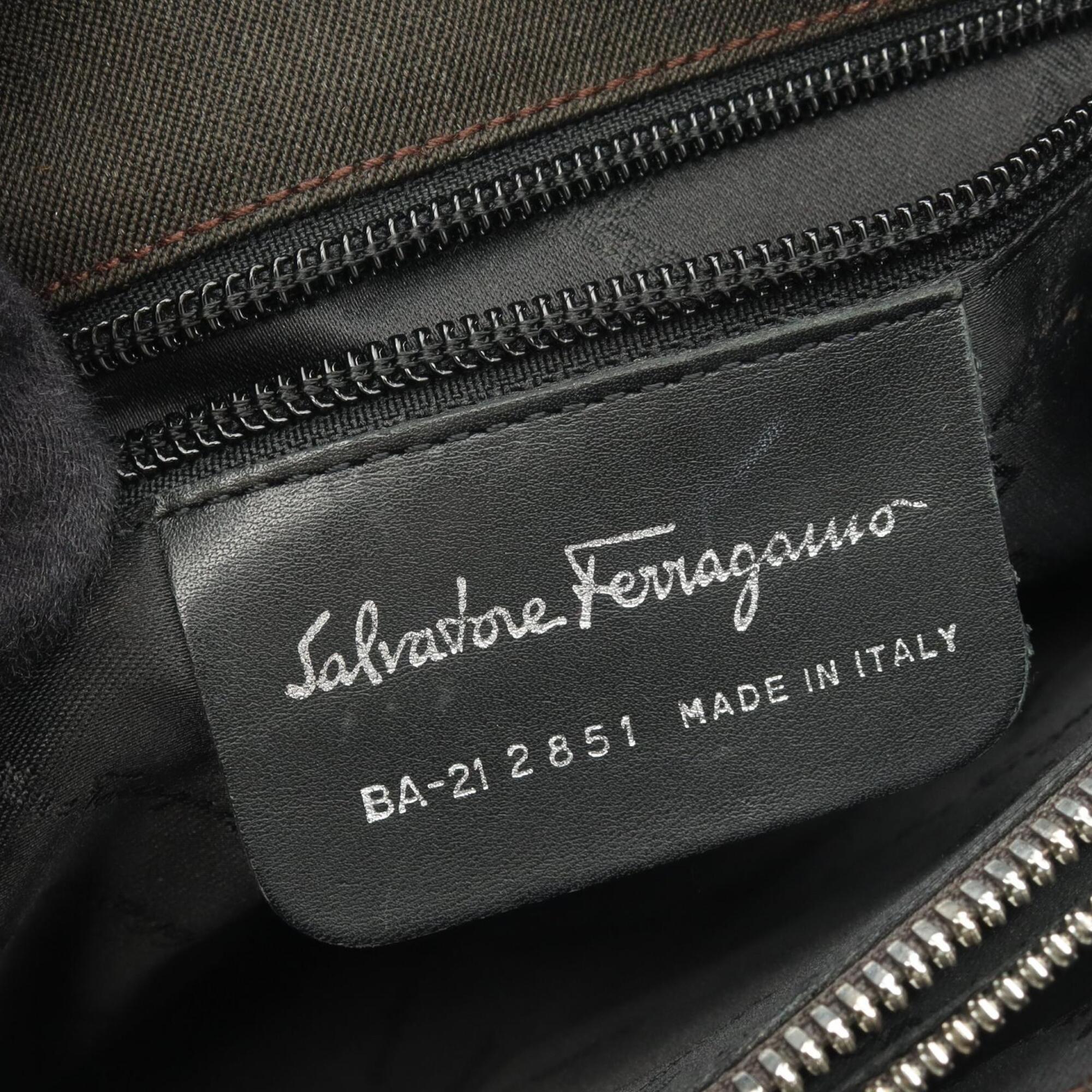 Salvatore Ferragamo Green Canvas Handbag Shoulder Bag (Pre-Owned)