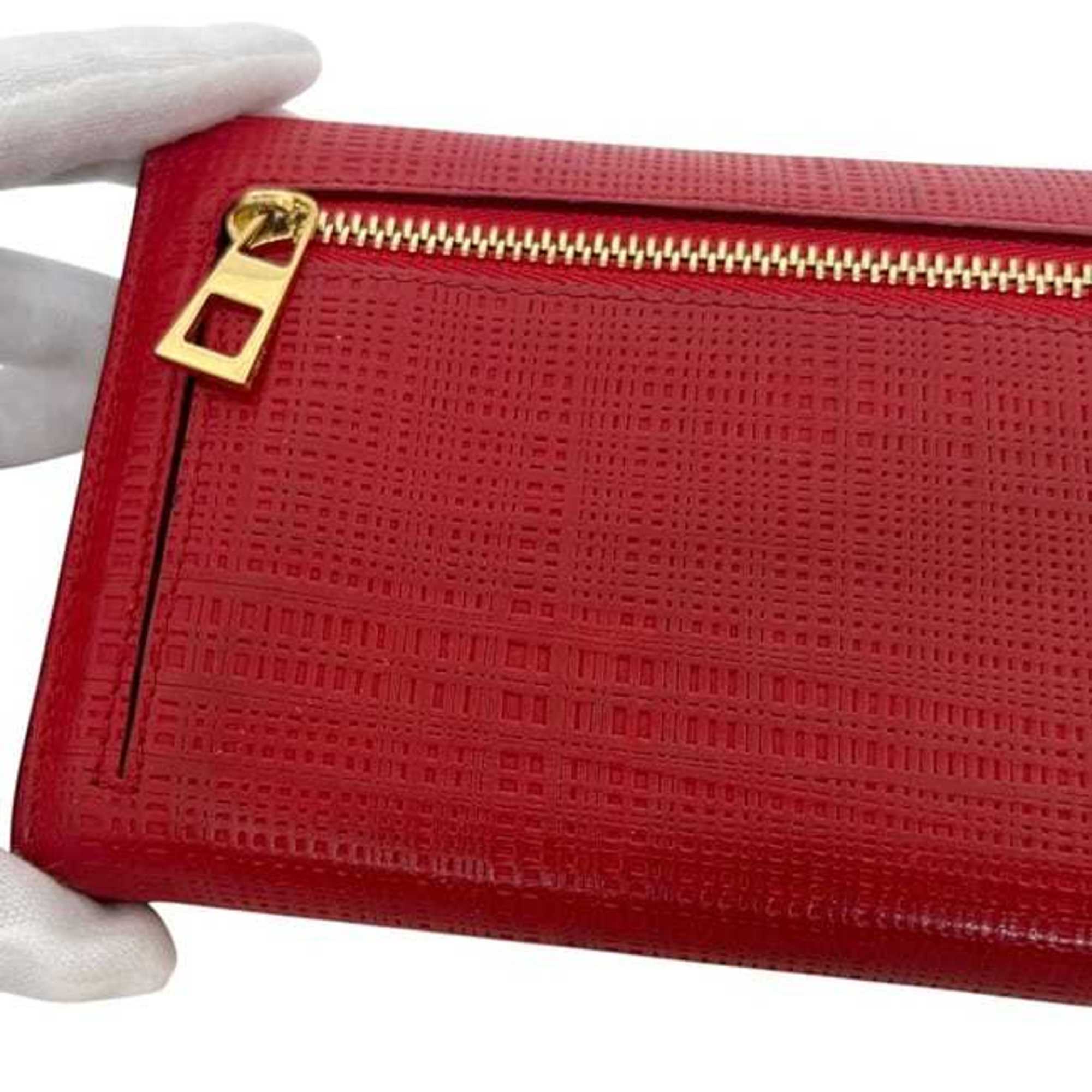 Loewe Red Color Leather Long Wallet (Bi-Fold) (Pre-Owned)