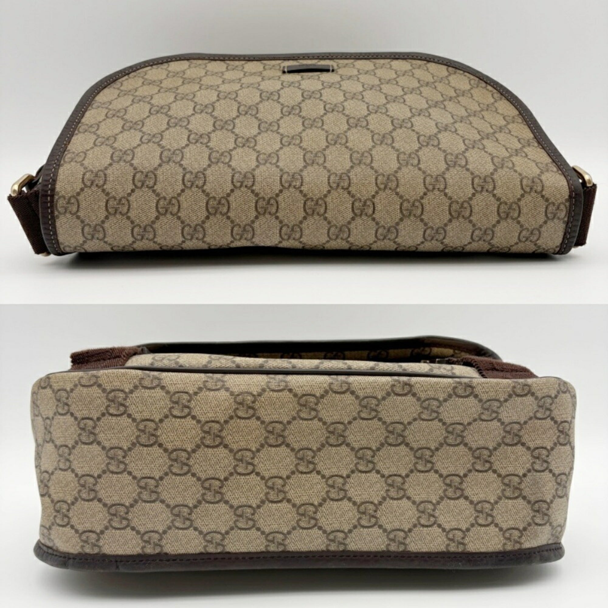 Gucci Beige Brown Gg Supreme Canvas Leather Shoulder Bag (Pre-Owned)