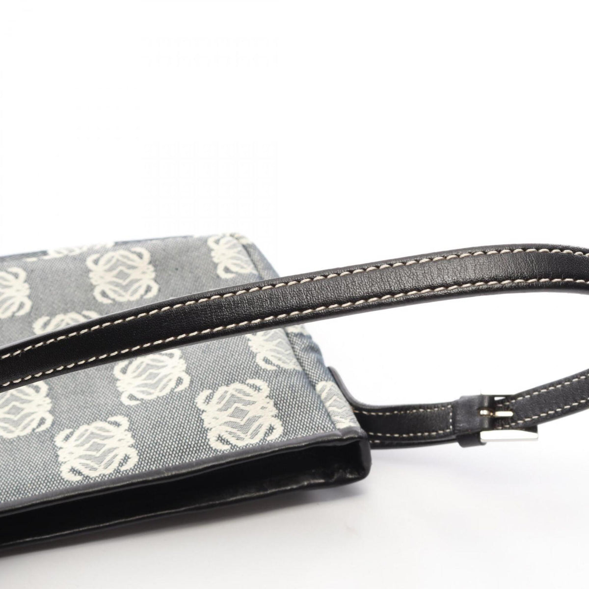 Loewe Black Gray White Canvas Leather Handbag Shoulder Bag (Pre-Owned)