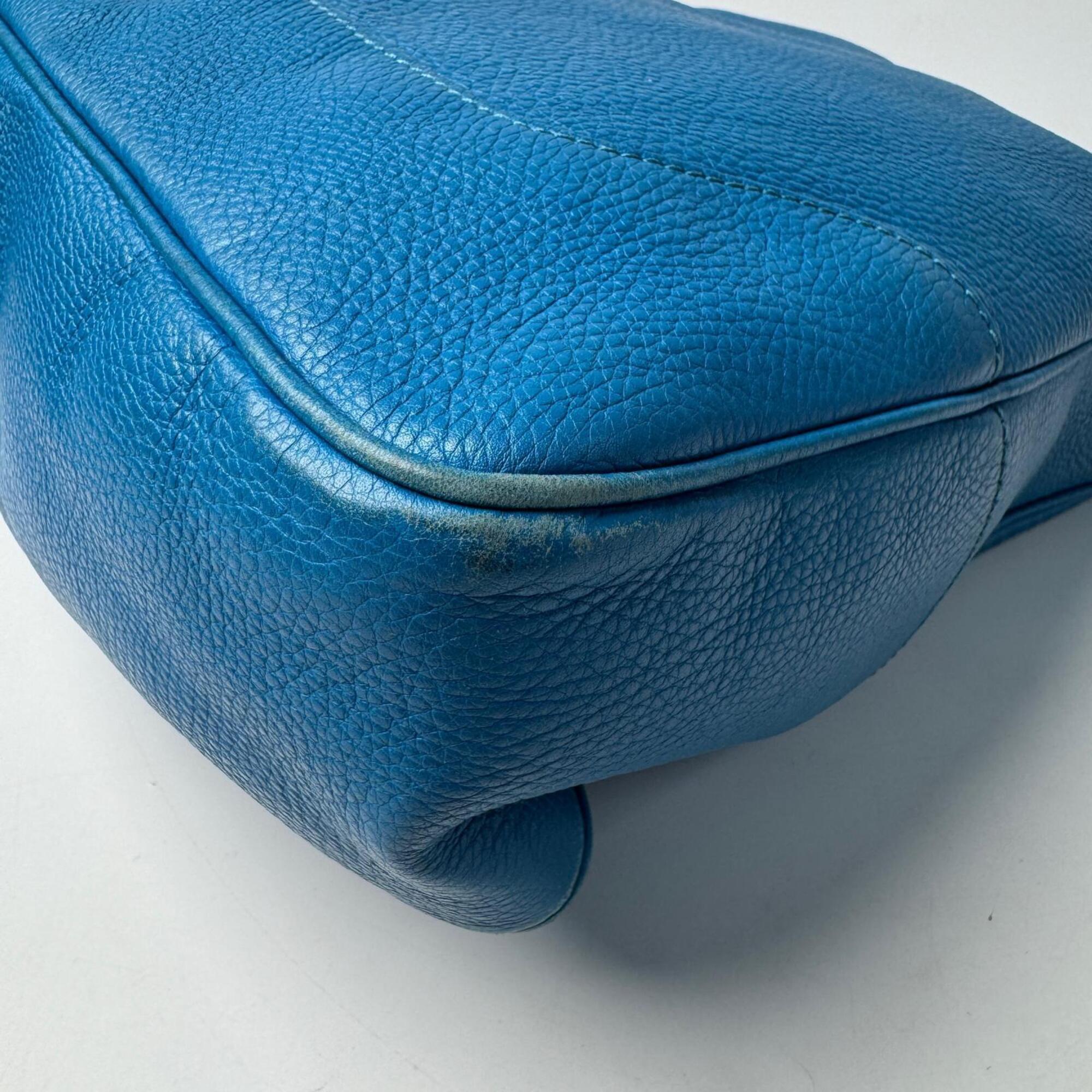Gucci Blue Leather Bamboo Handbag Shoulder Bag (Pre-Owned)