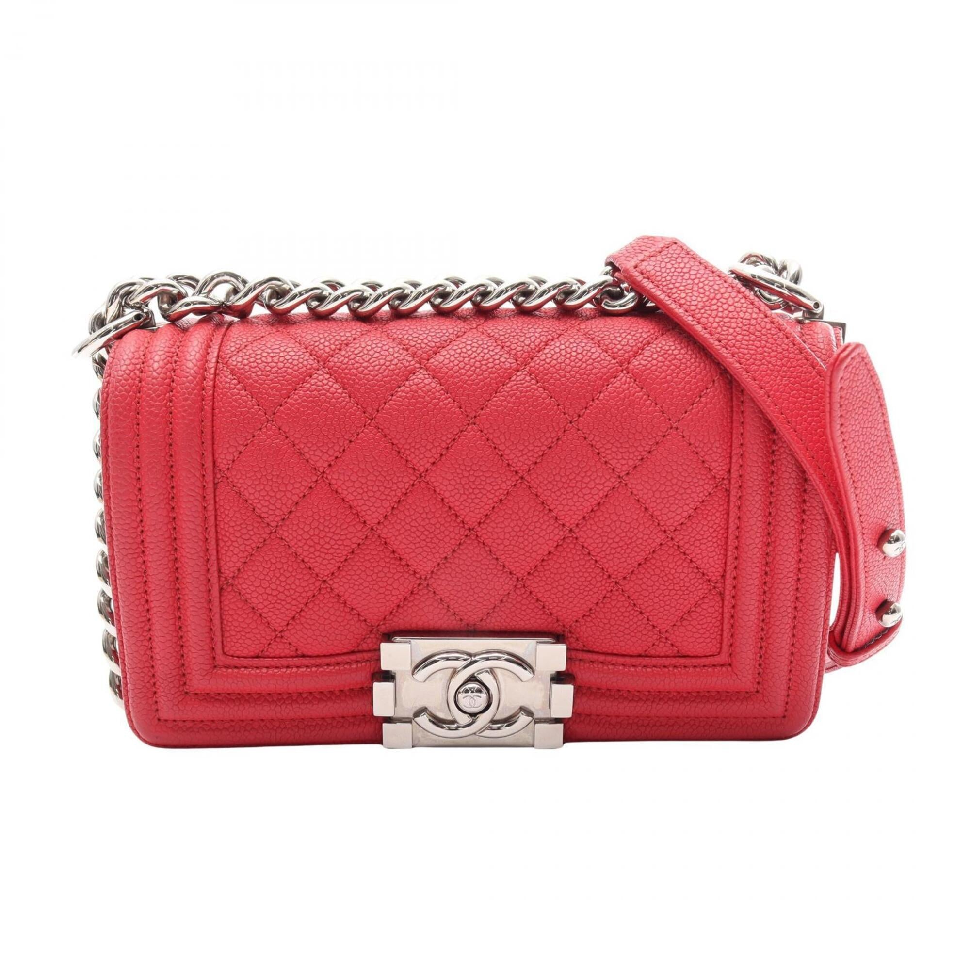Chanel Red Color Grained Calfskin Handbag Shoulder Bag (Pre-Owned)