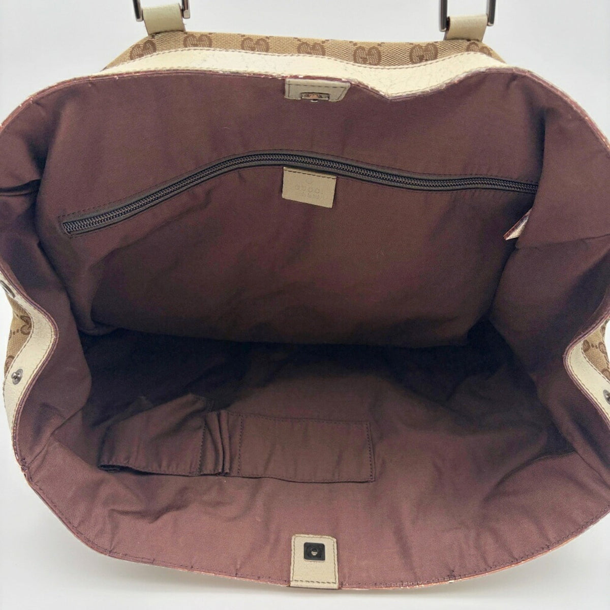 Gucci Beige Ivory Gg Canvas Leather Tote Bag (Pre-Owned)