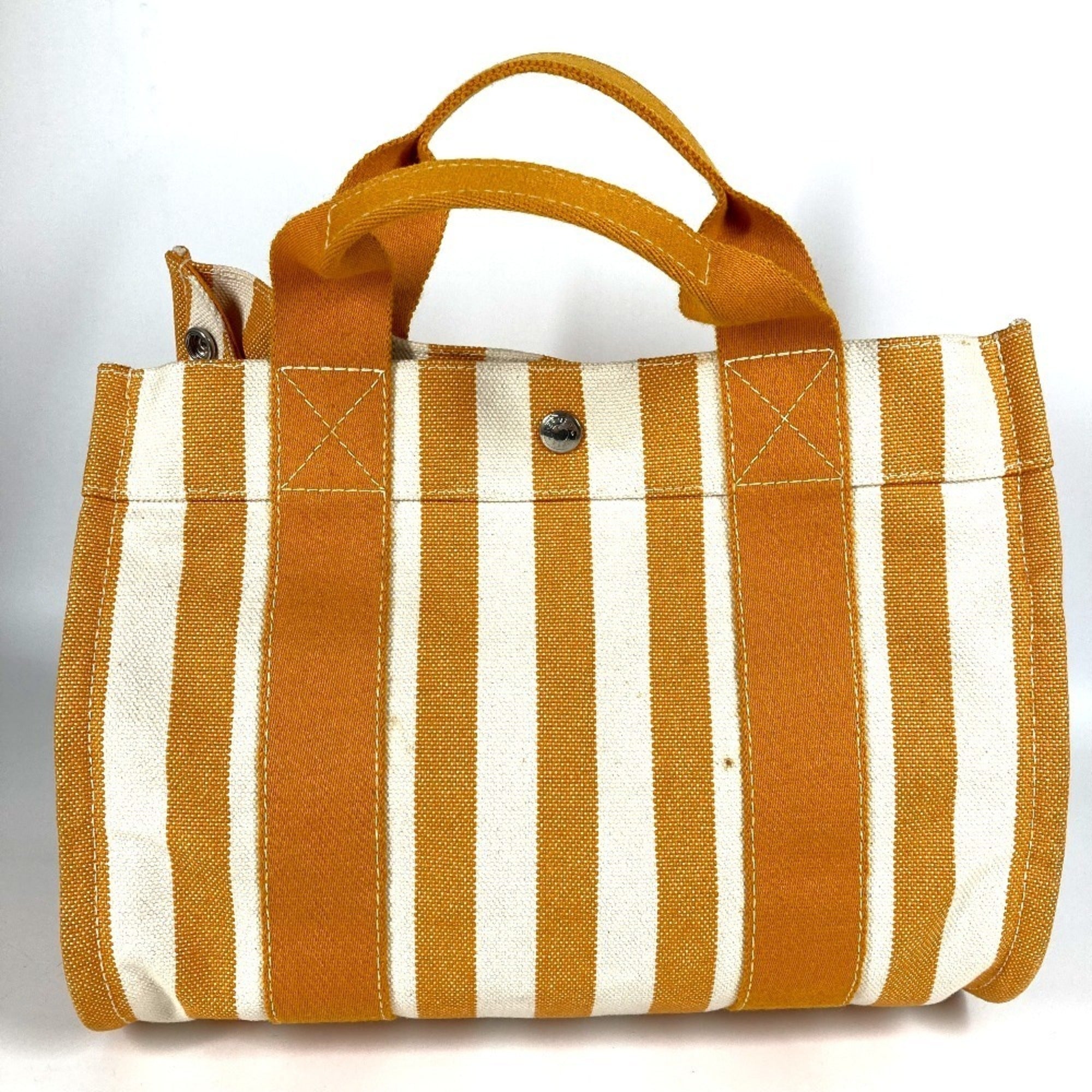 Hermes White Yellow Cotton Handbag Pouch Tote Bag (Pre-Owned)
