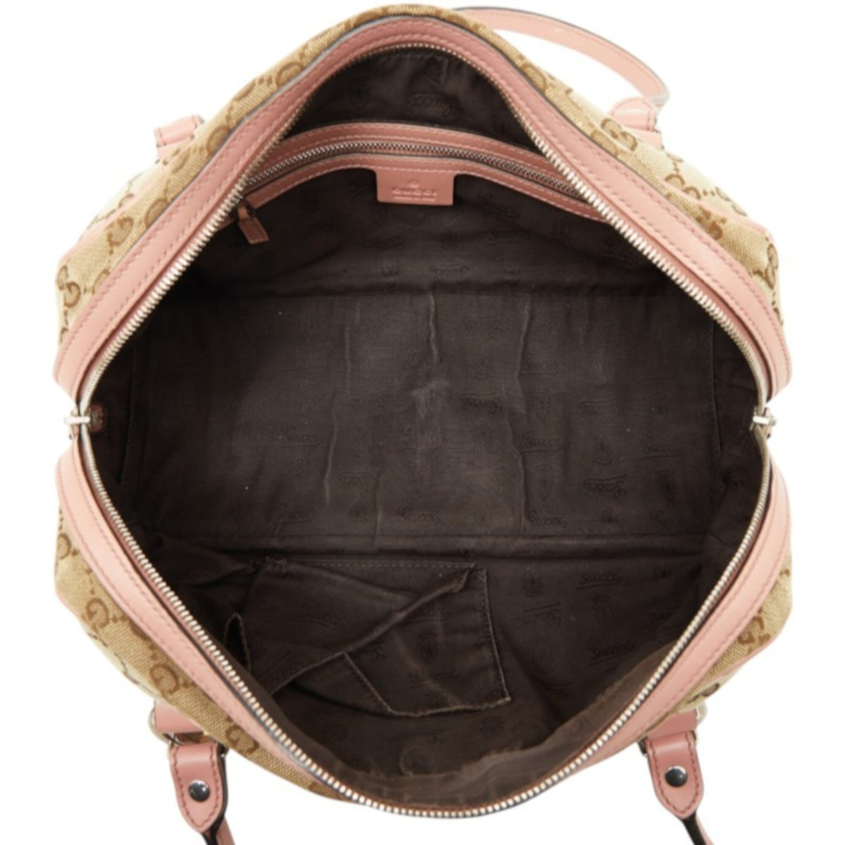 Gucci Beige Pink Canvas Leather Handbag (Pre-Owned)