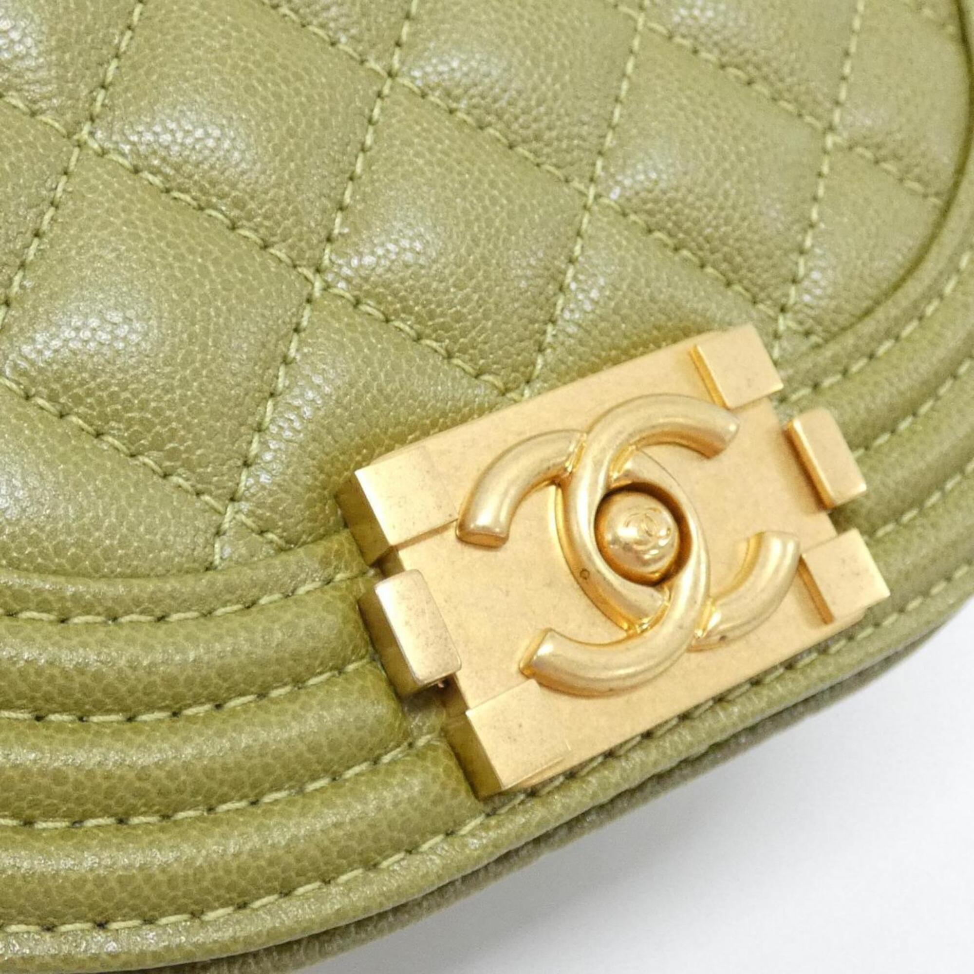 Chanel Khaki Grained Calfskin Shoulder Bag (Pre-Owned)