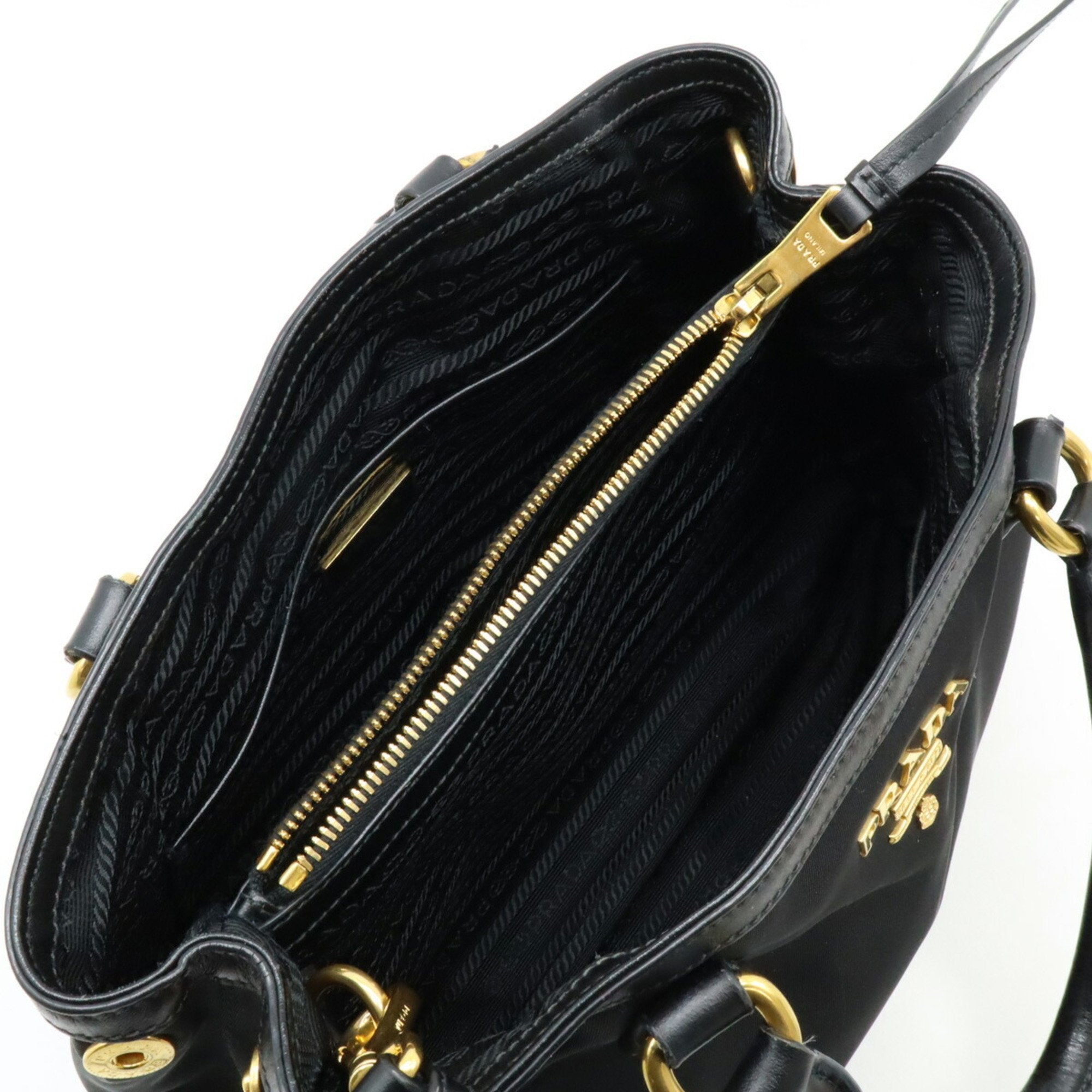 Prada Black Nero Nylon Leather Handbag Shoulder Bag (Pre-Owned)