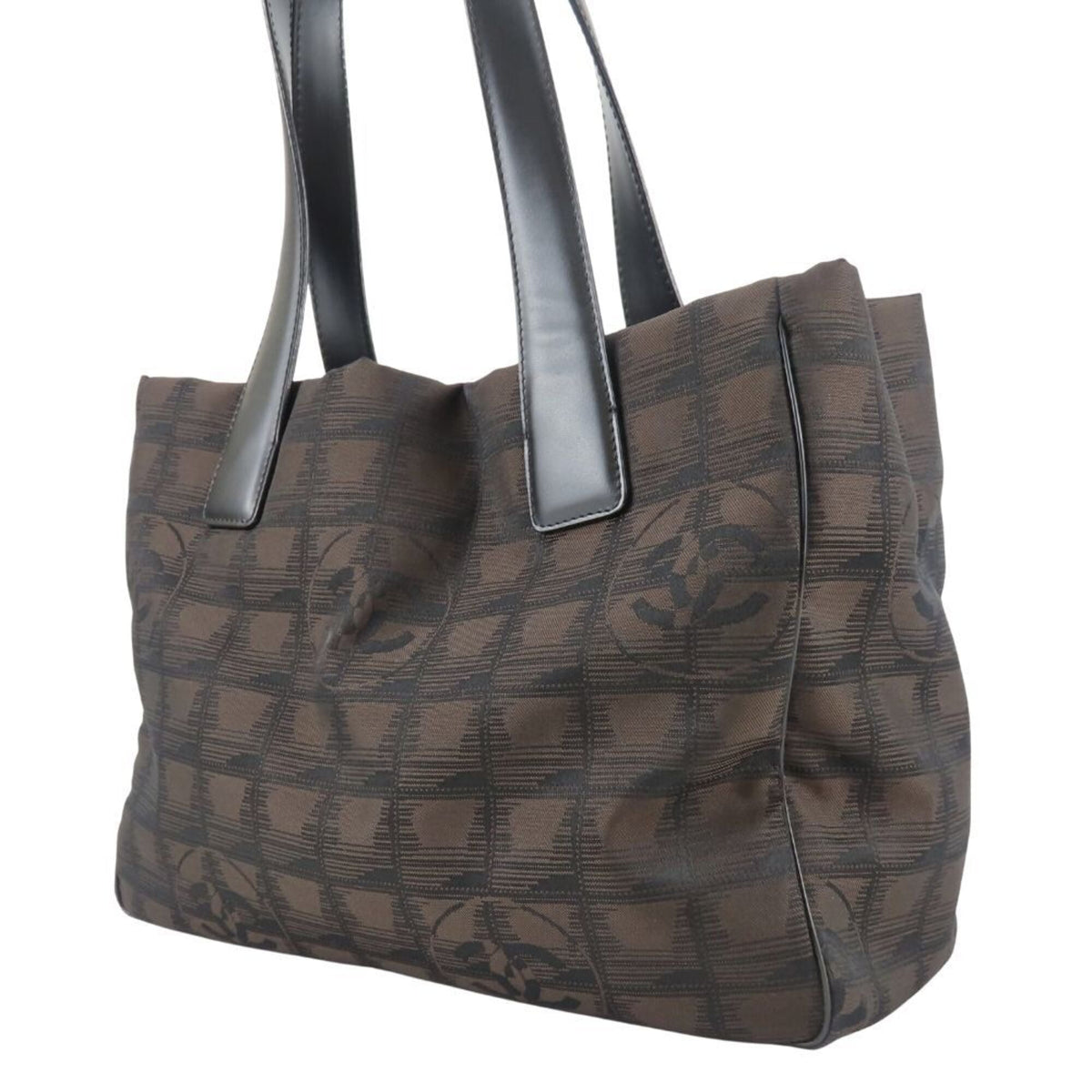 Chanel New Travel Line Black Jacquard Nylon Leather Tote Bag (Pre-Owned)