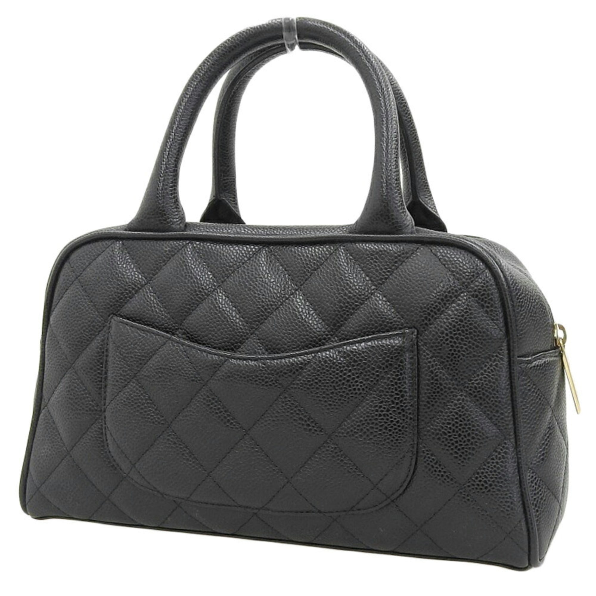 Chanel Black Caviar Leather Boston Bag Handbag (Pre-Owned)