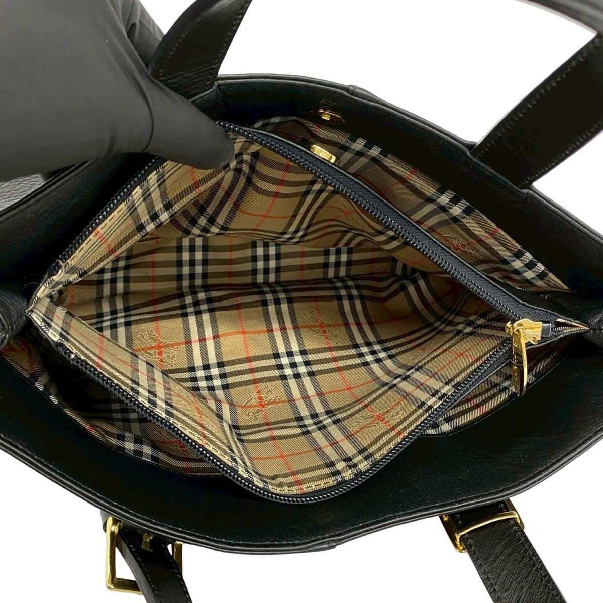 Burberry Black Leather Handbag Tote Bag (Pre-Owned)