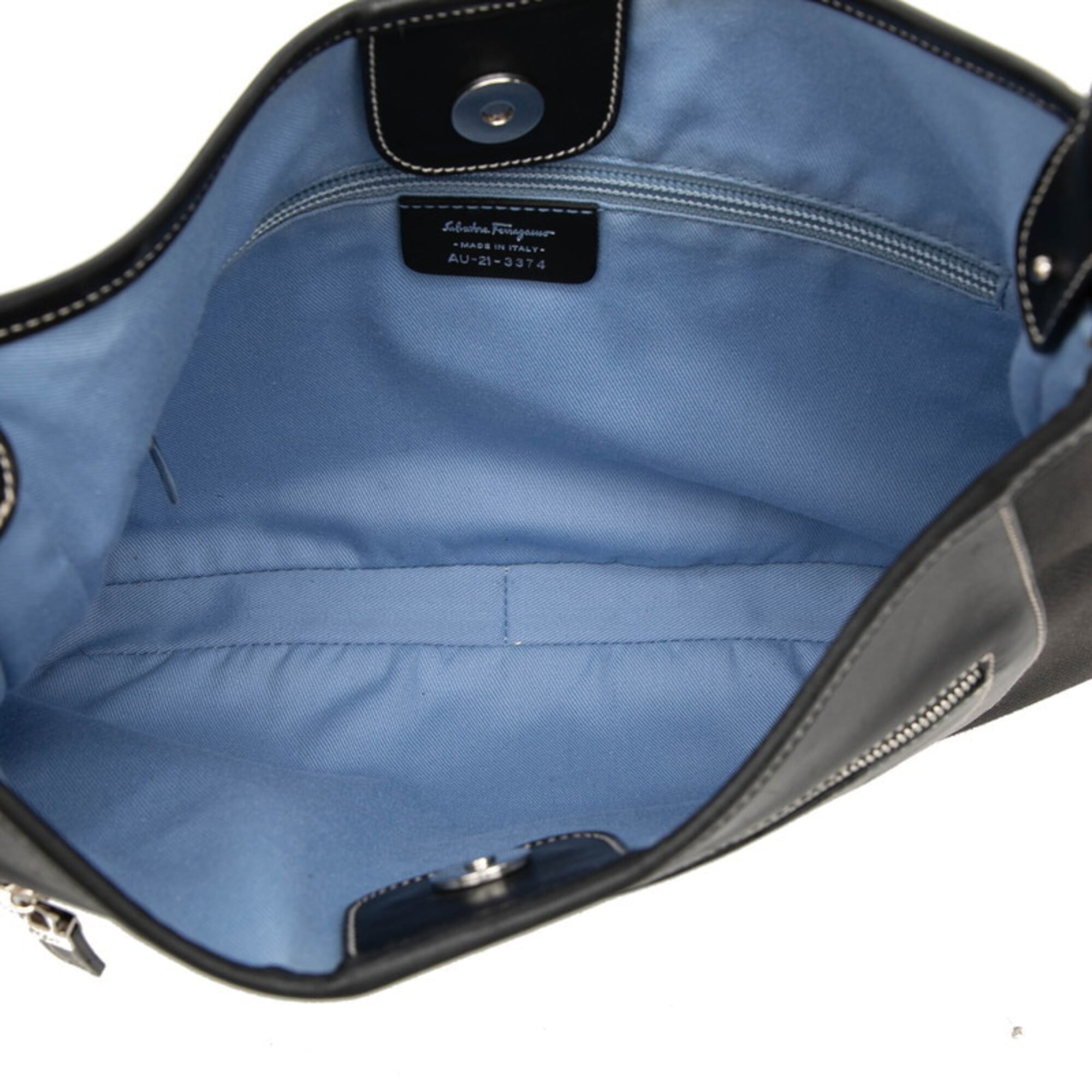 Salvatore Ferragamo Black Leather Canvas Handbag Shoulder Bag (Pre-Owned)