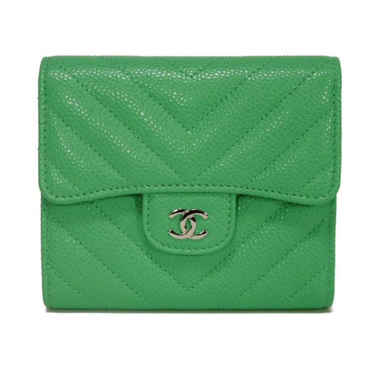 Chanel Light Green Grained Calfskin Wallet (Tri-Fold) (Pre-Owned)