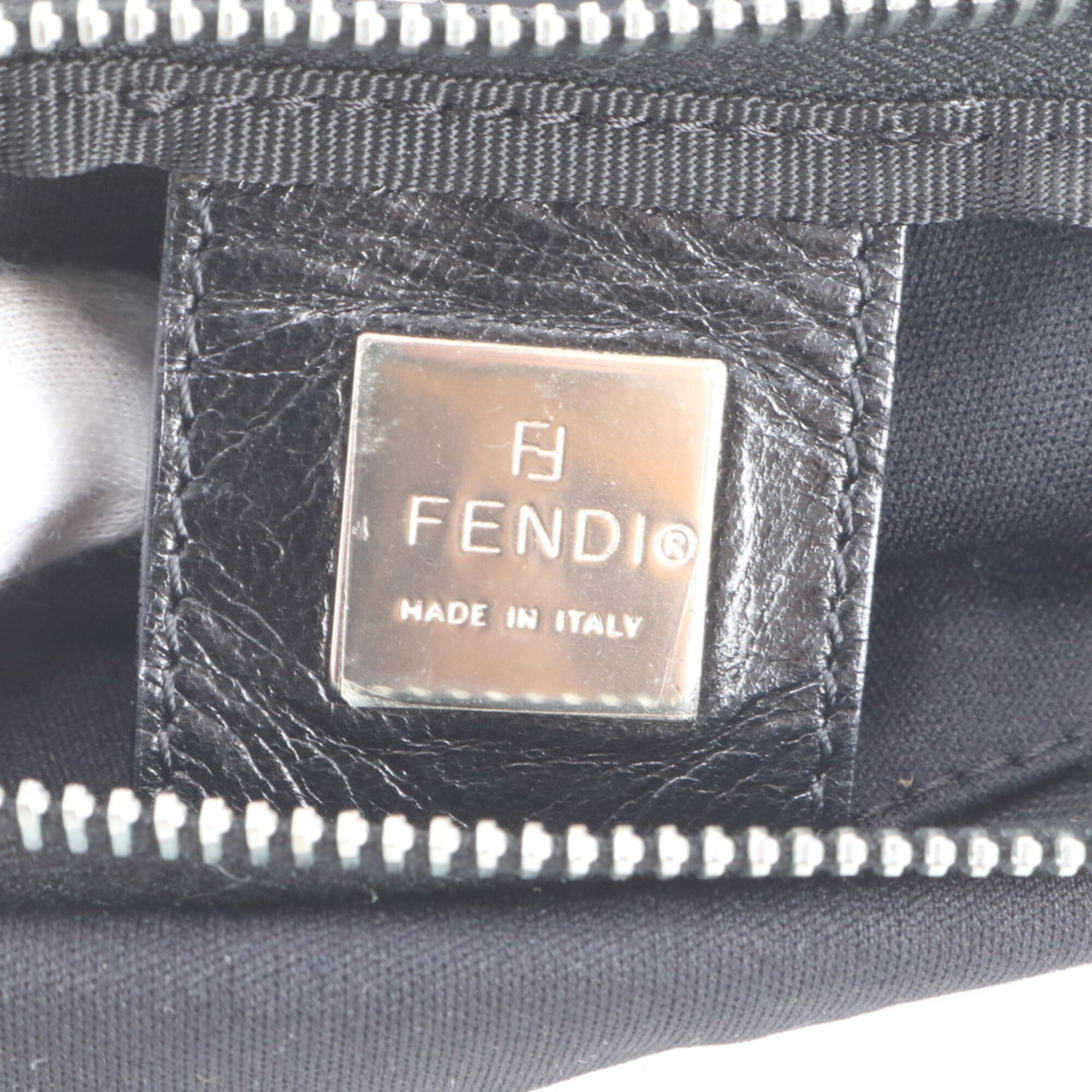 Fendi Black Leather Canvas Handbag Shoulder Bag (Pre-Owned)