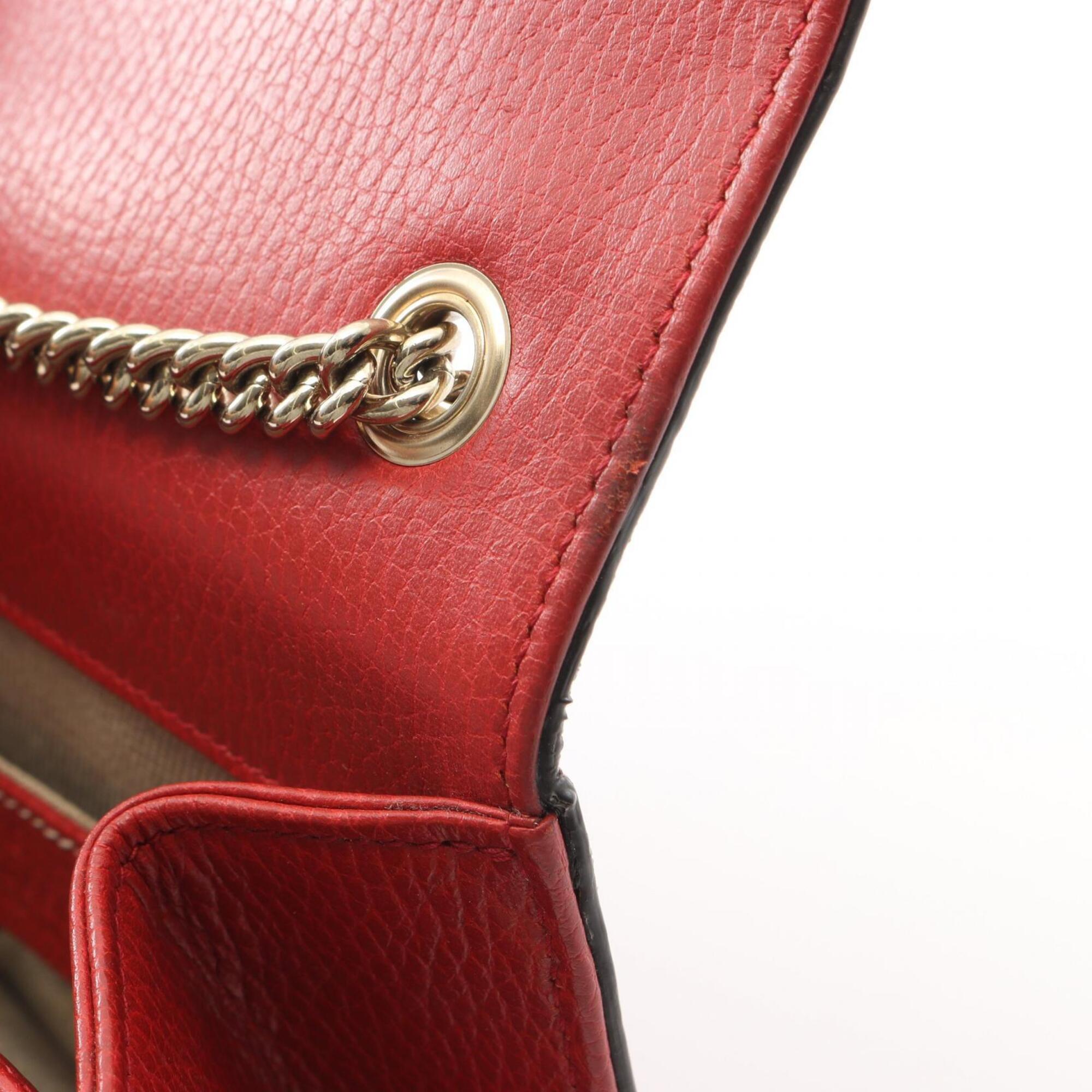Gucci Red Color Leather Handbag Shoulder Bag (Pre-Owned)