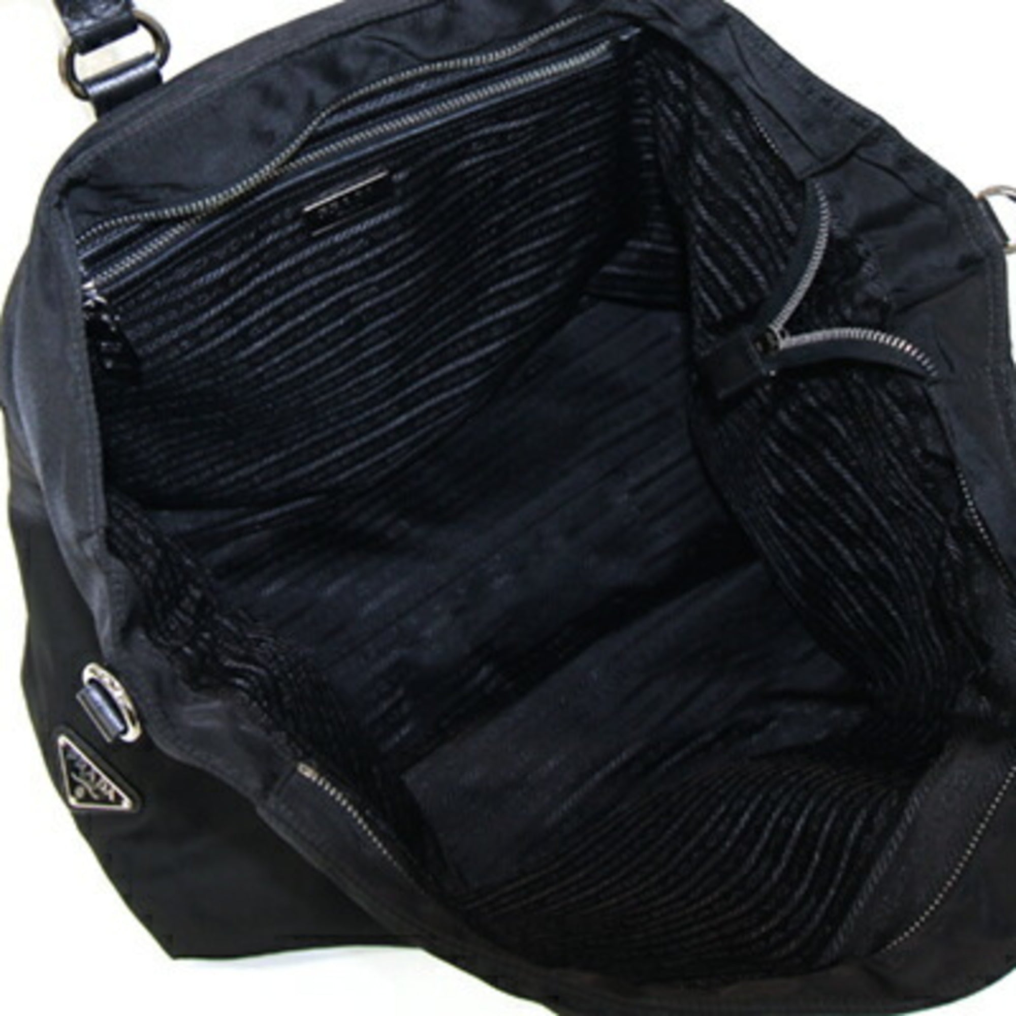 Prada Black Nero Nylon Leather Handbag Shoulder Bag (Pre-Owned)