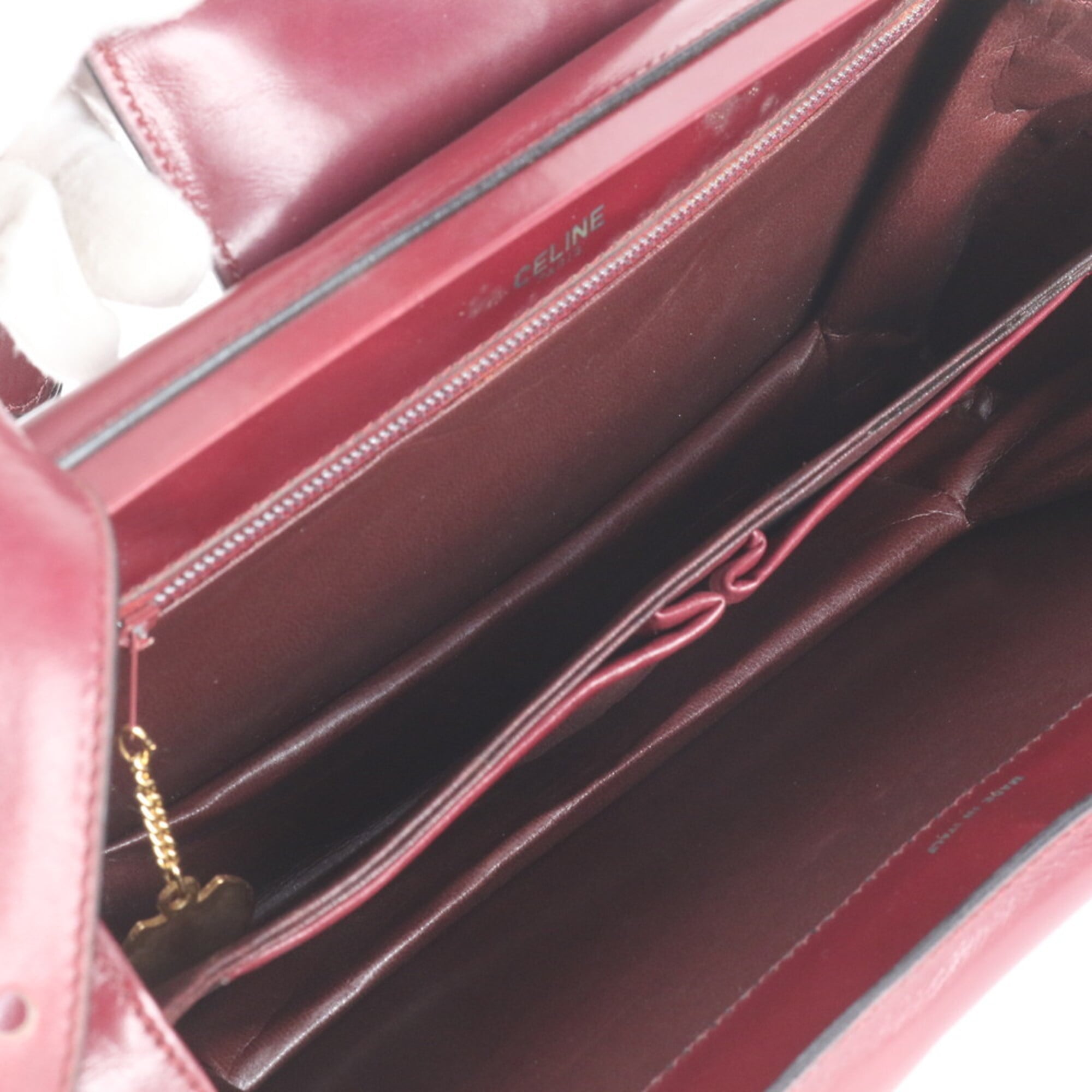 Celine Red Color Wine Leather Shoulder Bag (Pre-Owned)