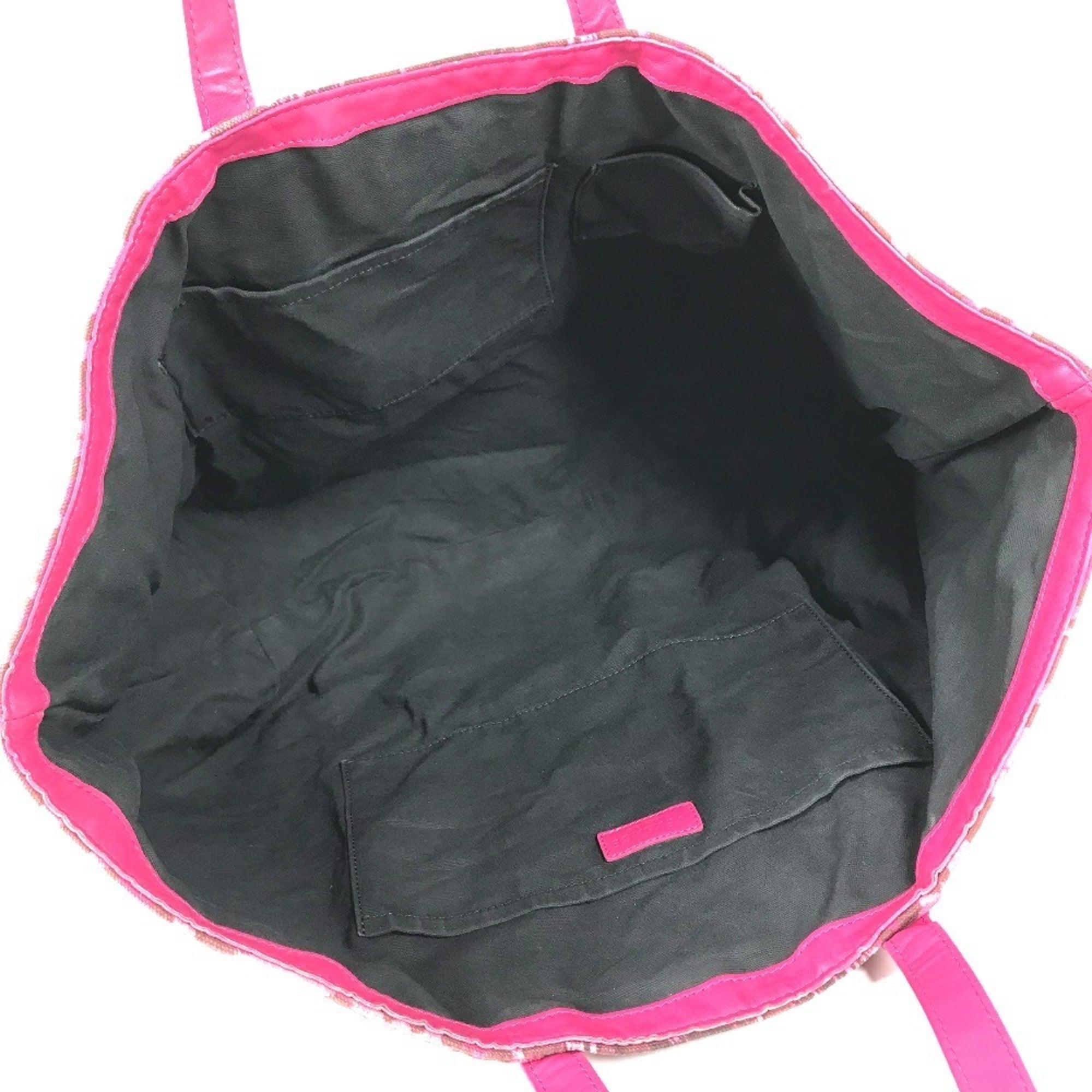 Versace Pink Yellow Leather Canvas Shoulder Bag Tote Bag (Pre-Owned)