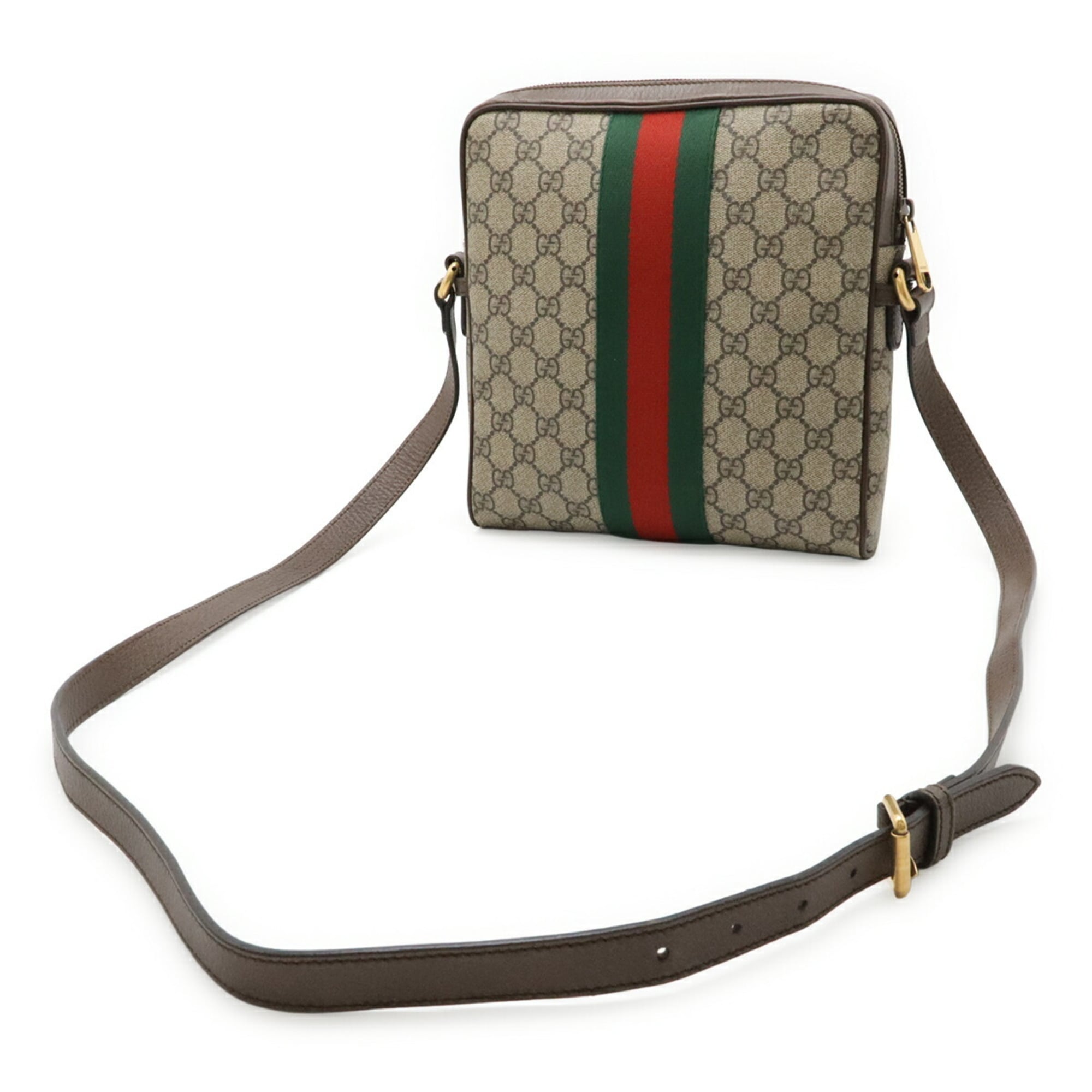 Gucci Sherry Line Beige Green Red Color Gg Supreme Leather Handbag (Pre-Owned)