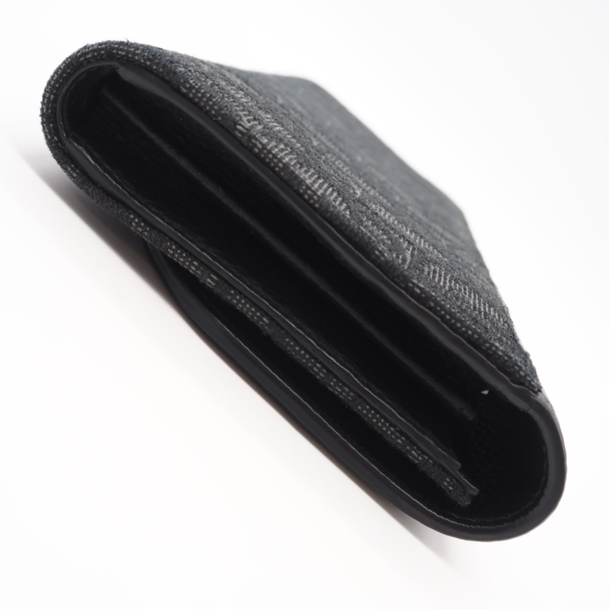 Christian Dior Black Gray Leather Canvas Long Wallet (Bi-Fold) (Pre-Owned)