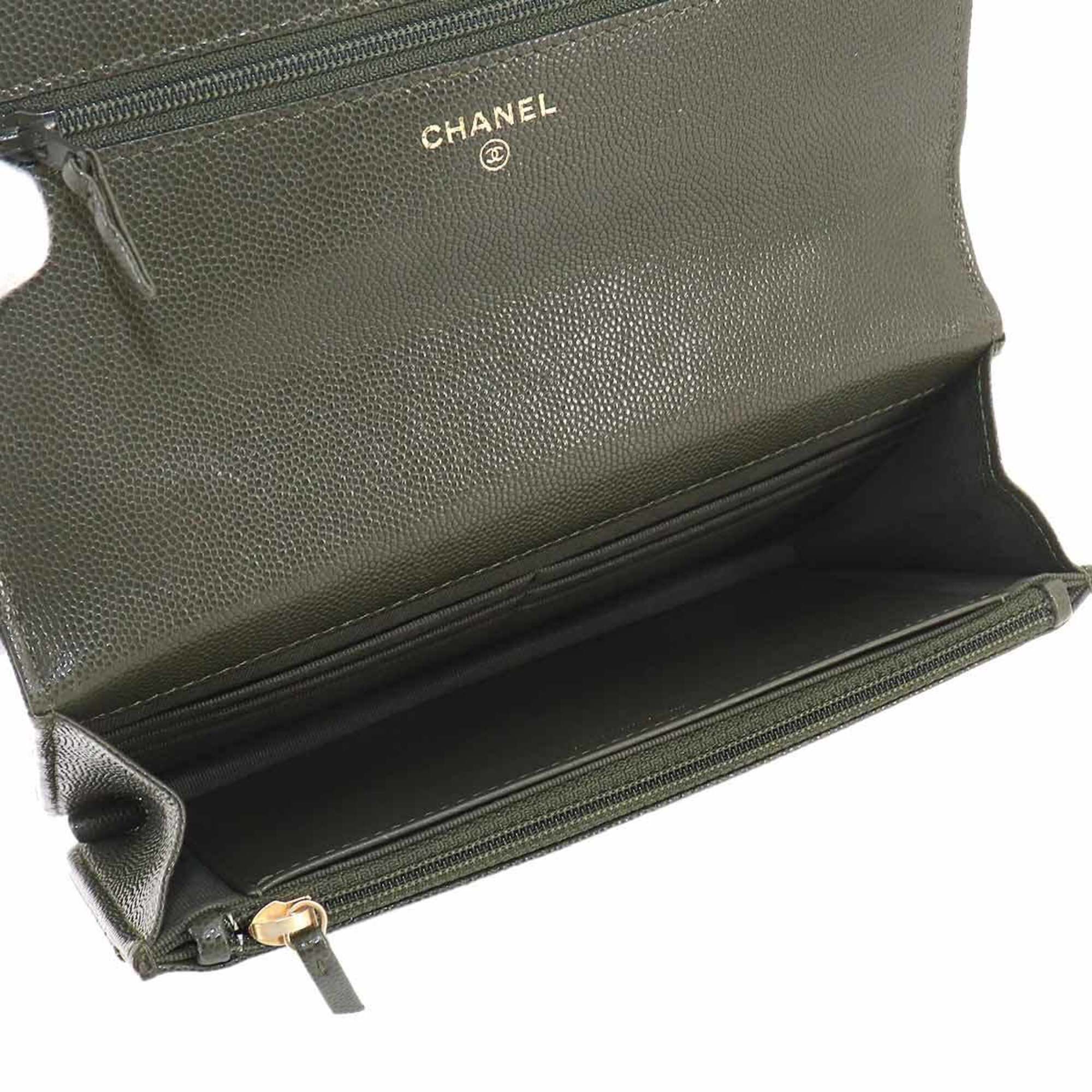Chanel Green Leather Chain/Shoulder Wallet (Pre-Owned)
