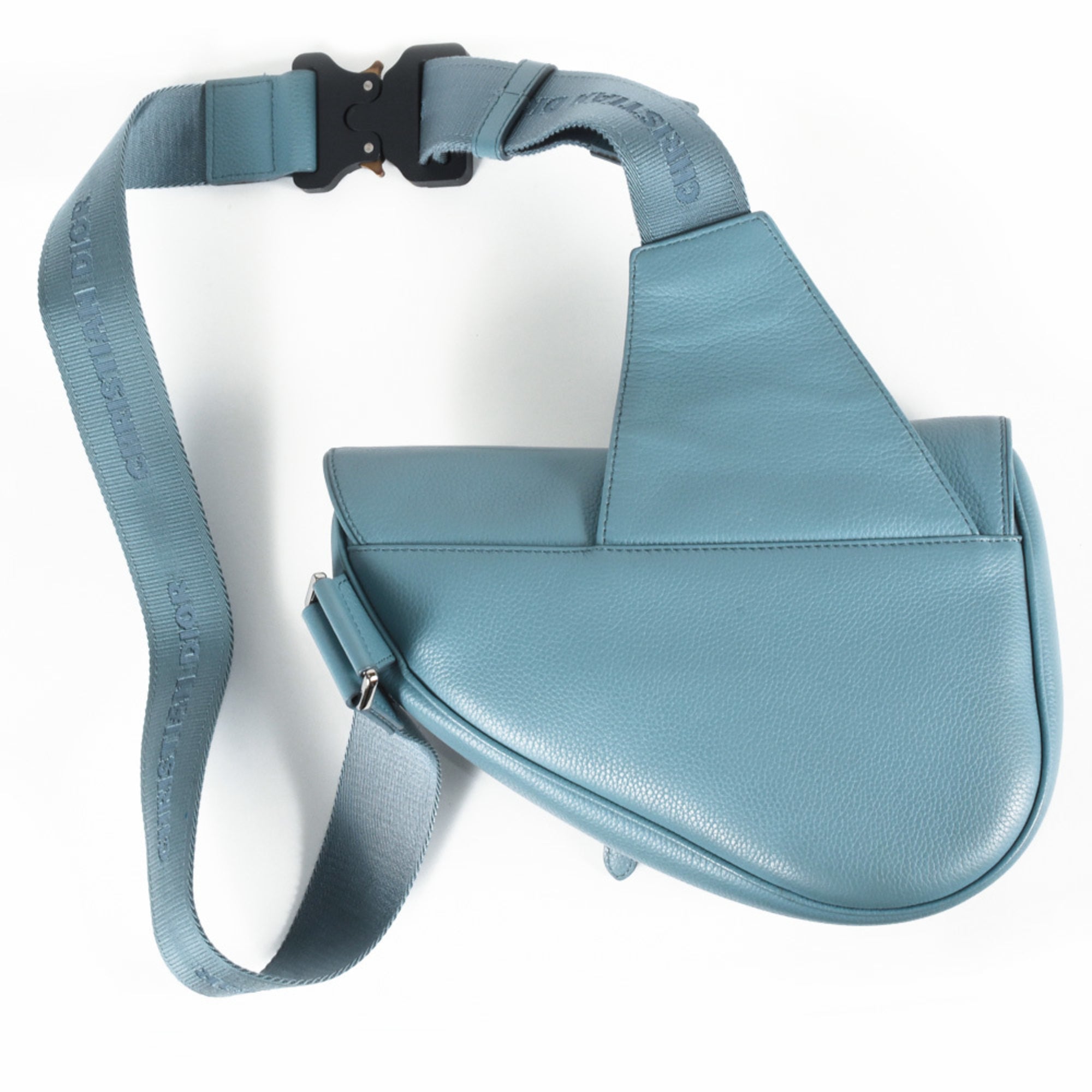Christian Dior Blue White Leather Saddle Bag Shoulder Bag (Pre-Owned)