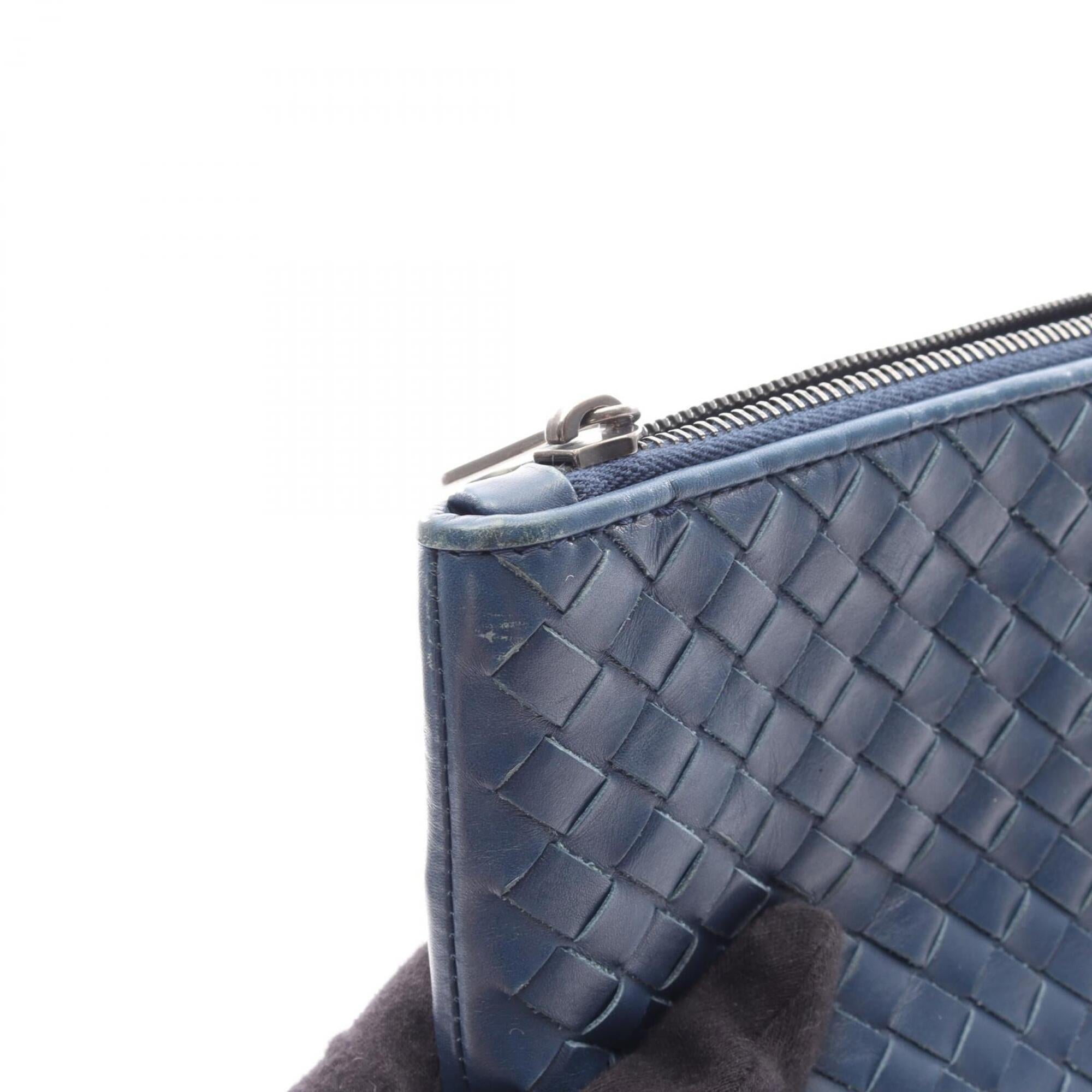 Bottega Veneta Intrecciato Blue Leather Clutch Bag Handbag (Pre-Owned)