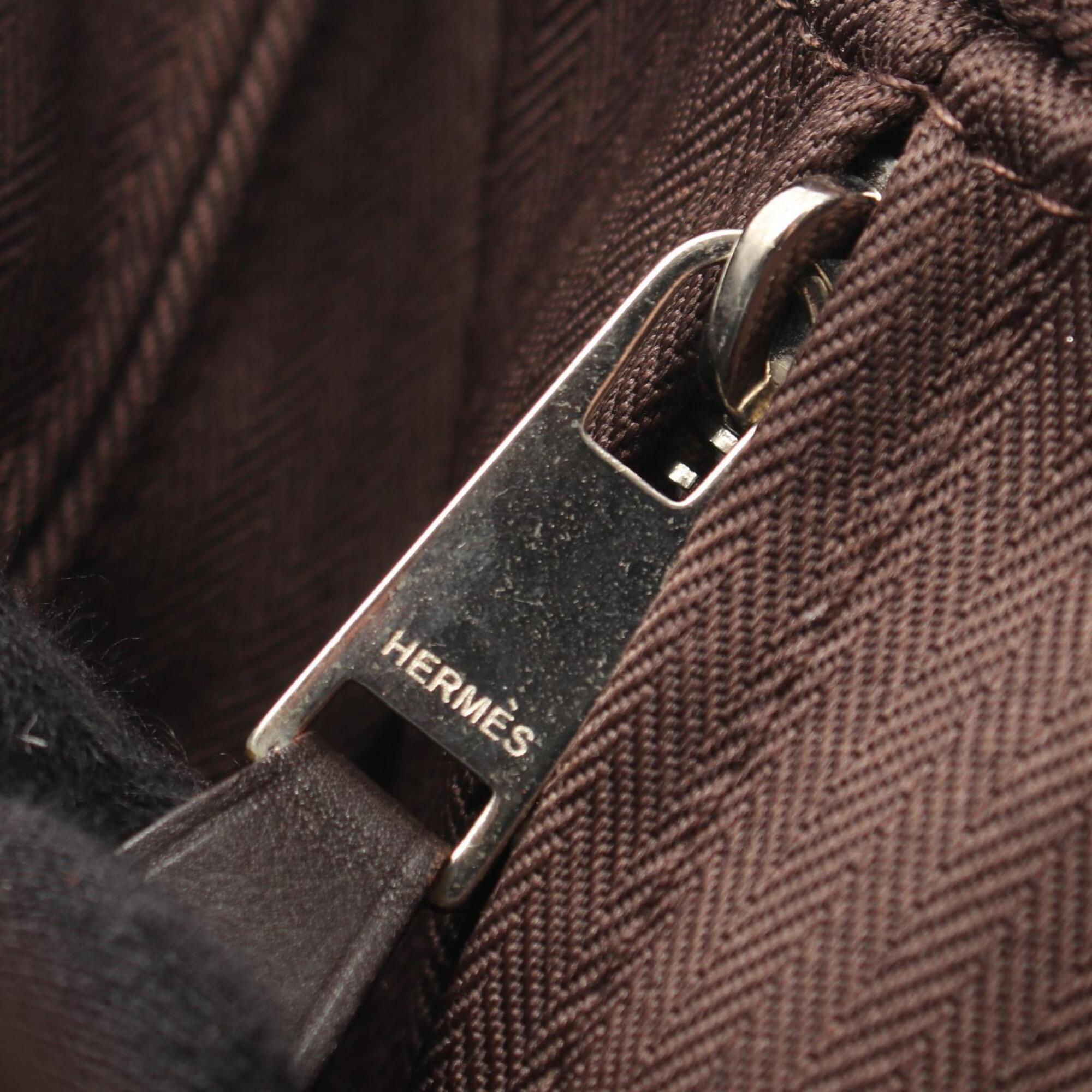 Hermes Brown Toile Chevron Leather Handbag (Pre-Owned)