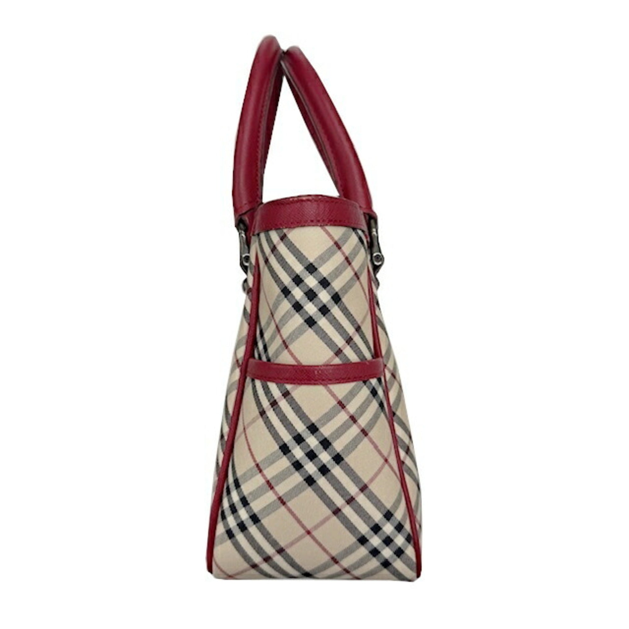 Burberry Beige Red Color Leather Canvas Handbag (Pre-Owned)