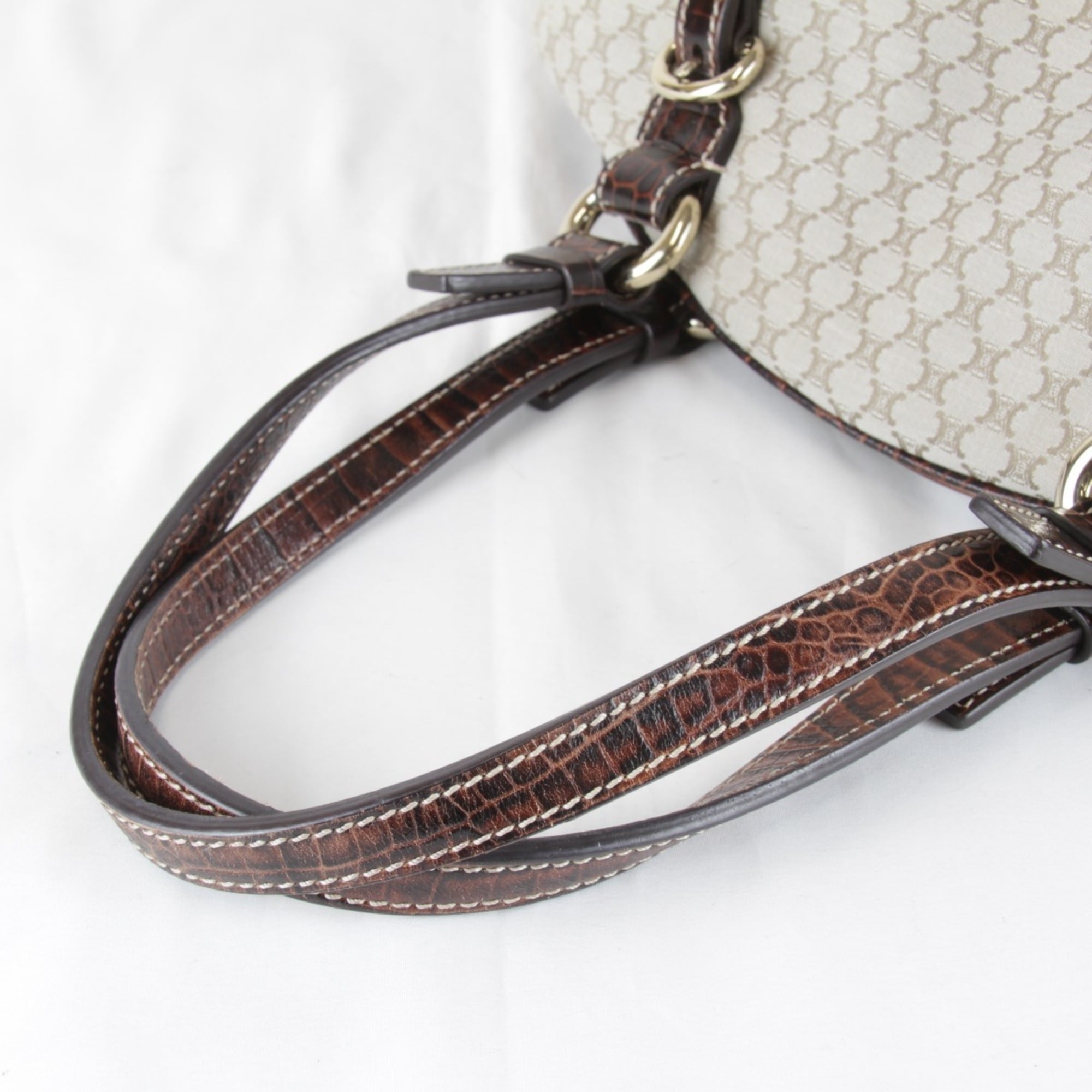 Celine Beige Canvas Boston Bag Handbag (Pre-Owned)