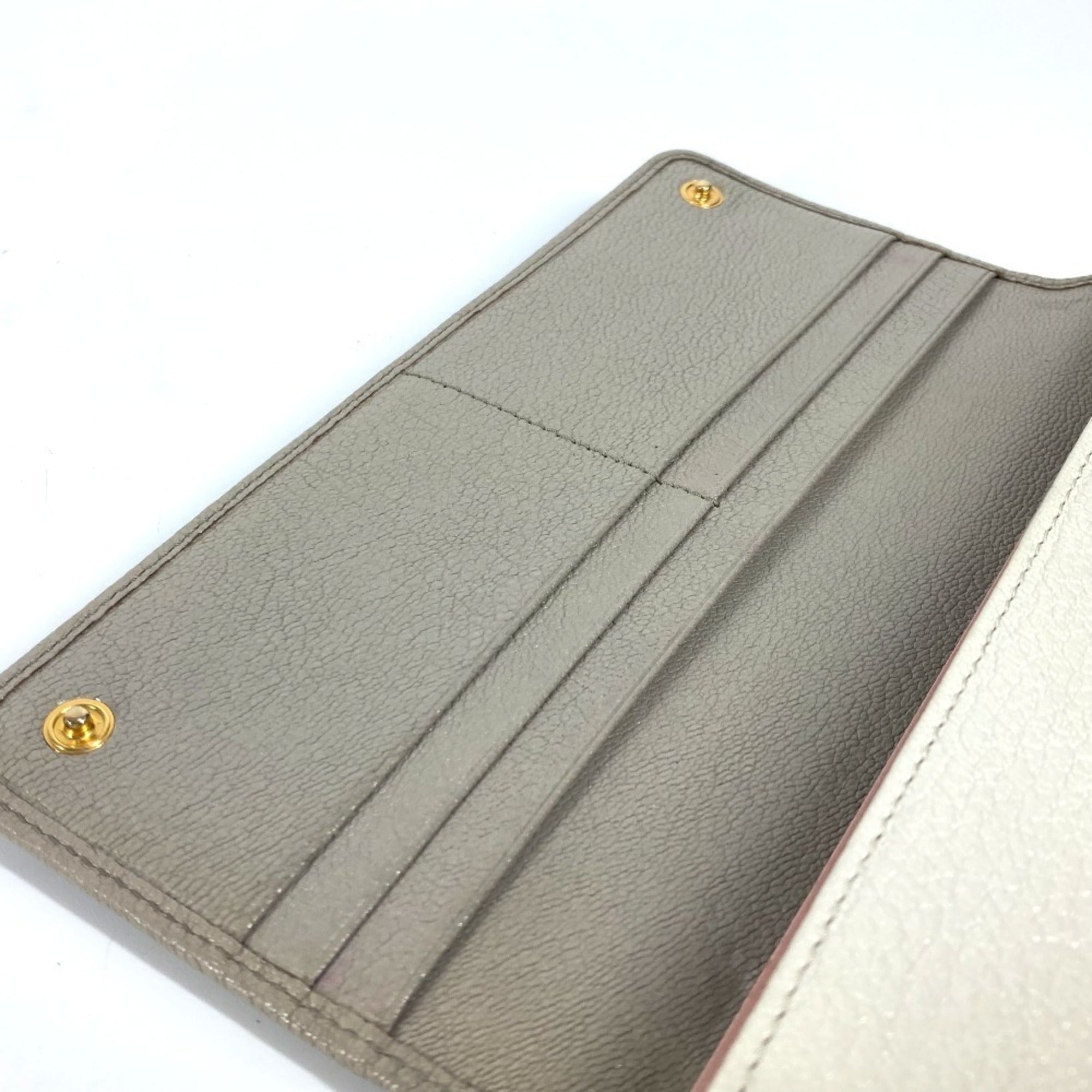 Miu Miu Gray White Leather Long Wallet (Bi-Fold) (Pre-Owned)