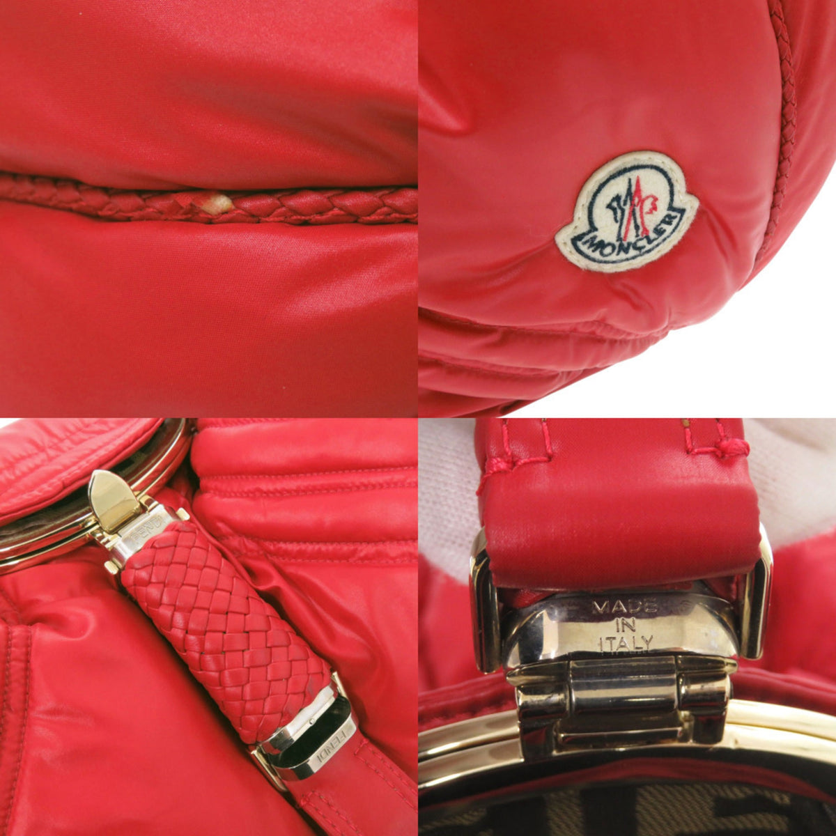 Fendi Red Color Nylon Leather Handbag (Pre-Owned)