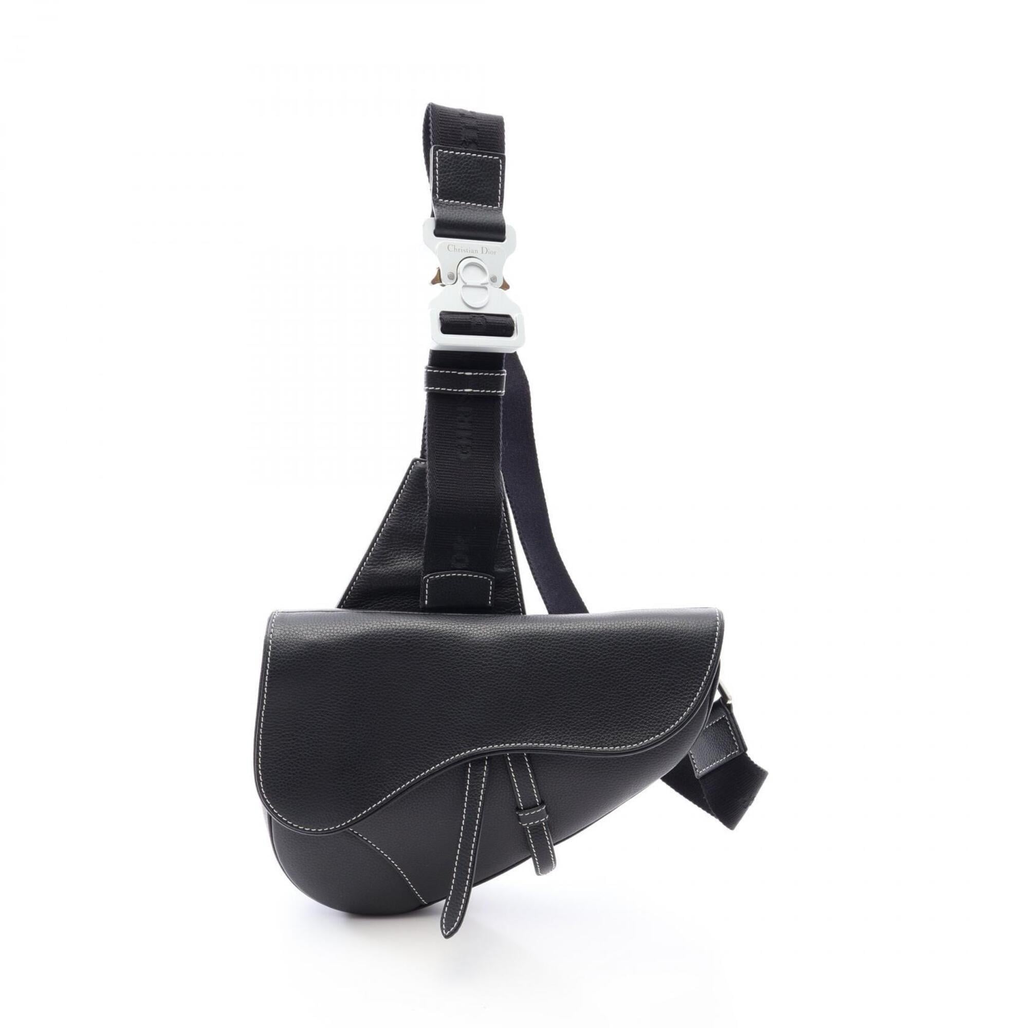 Christian Dior Black Leather Handbag Saddle Bag Sling Bag (Pre-Owned)
