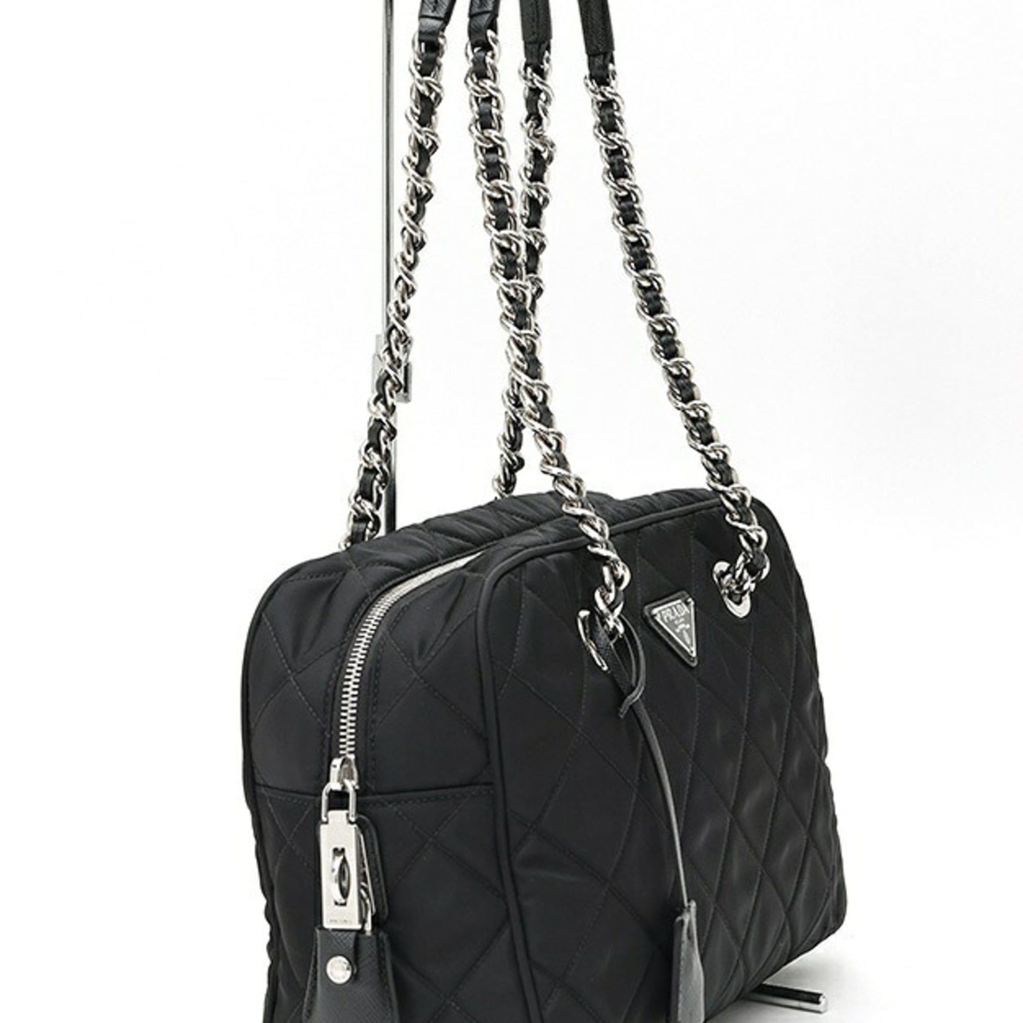 Prada Black Nero Fabric Boston Bag Shoulder Bag (Pre-Owned)