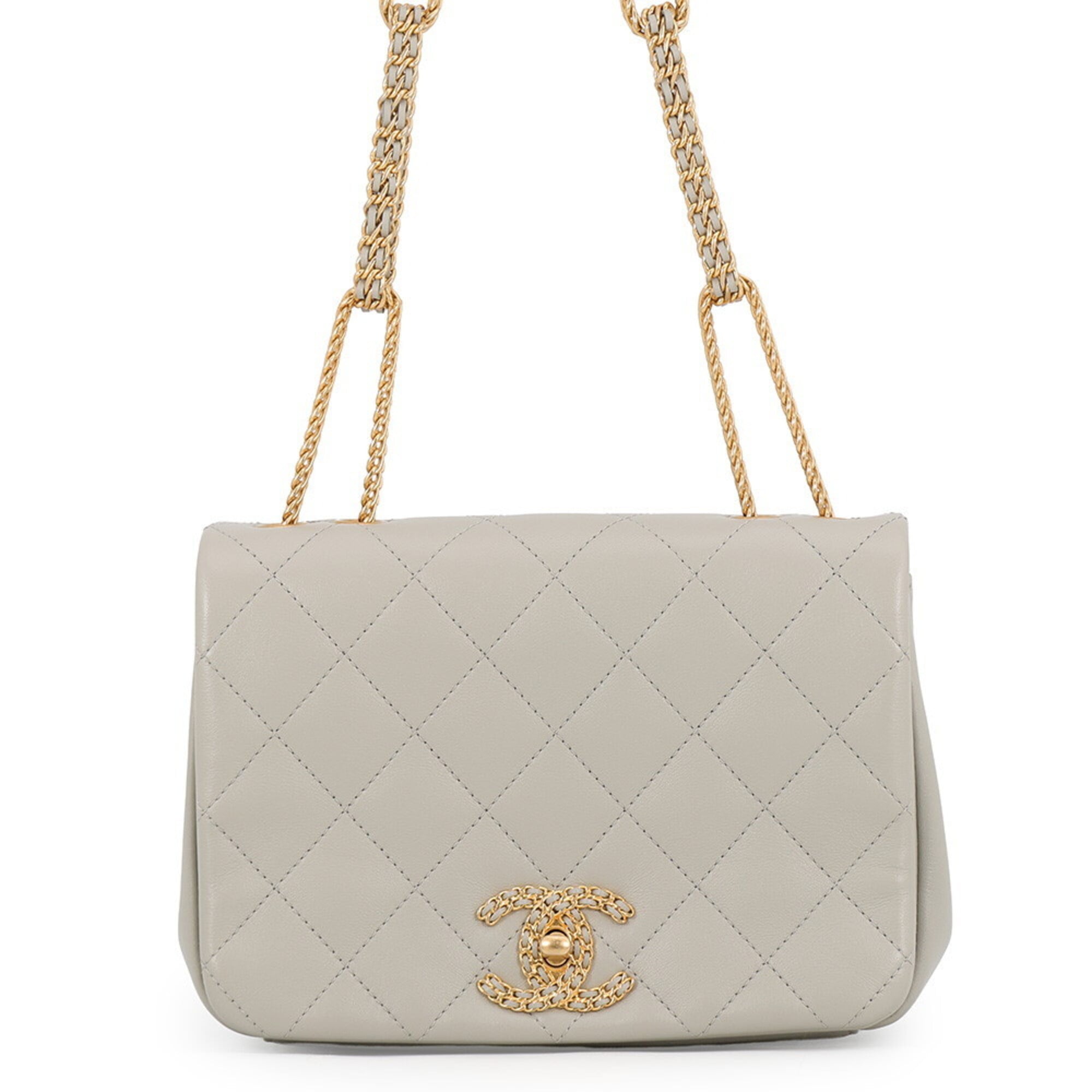 Chanel Matelasse Gray Leather Handbag Shoulder Bag (Pre-Owned)