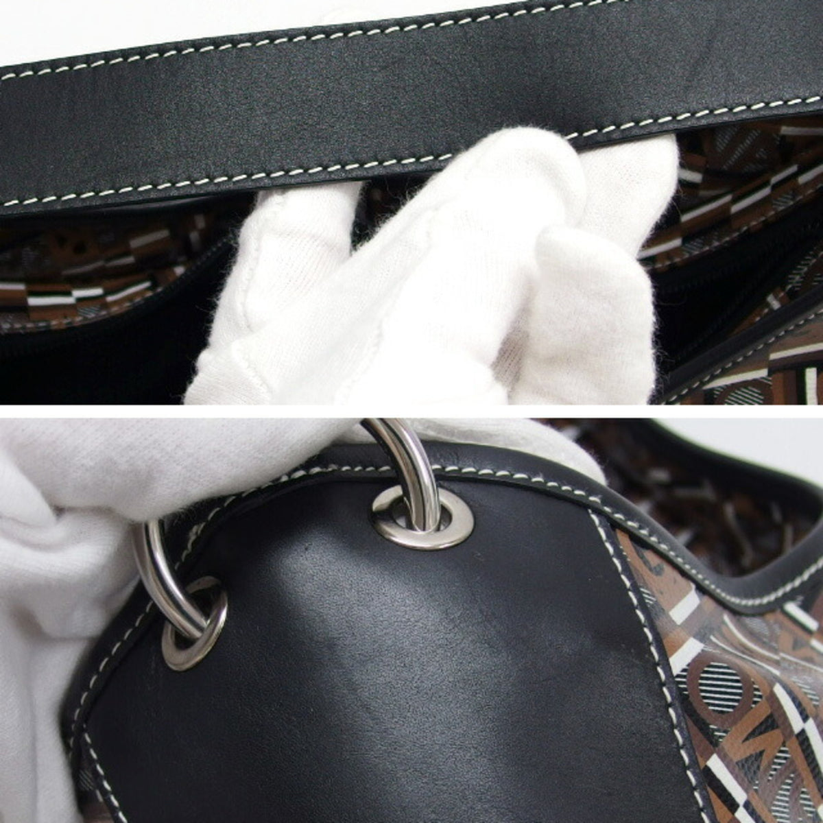 Salvatore Ferragamo Black Dark Brown Multi-Color Coated Canvas Leather Shoulder Bag (Pre-Owned)