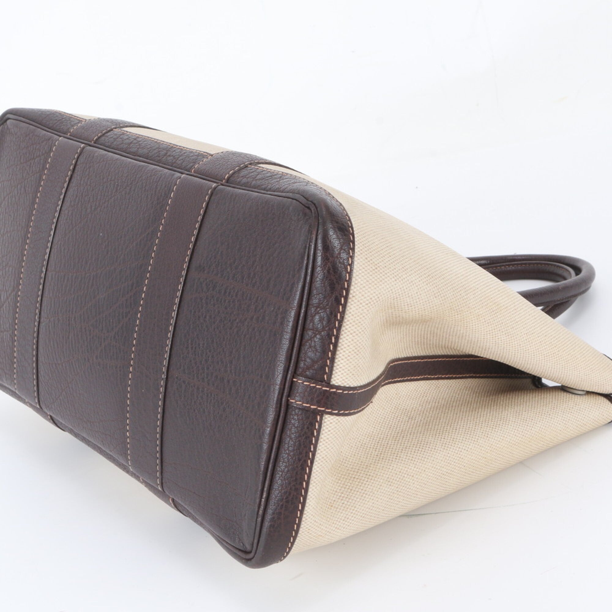 Hermes Beige Brown Leather Canvas Shoulder Bag Tote Bag (Pre-Owned)