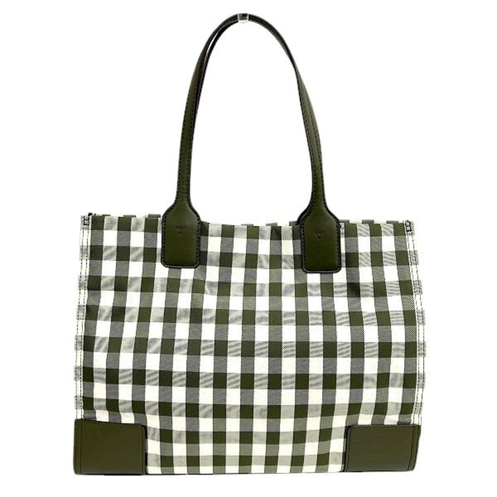 Tory Burch Green White Nylon Leather Tote Bag (Pre-Owned)