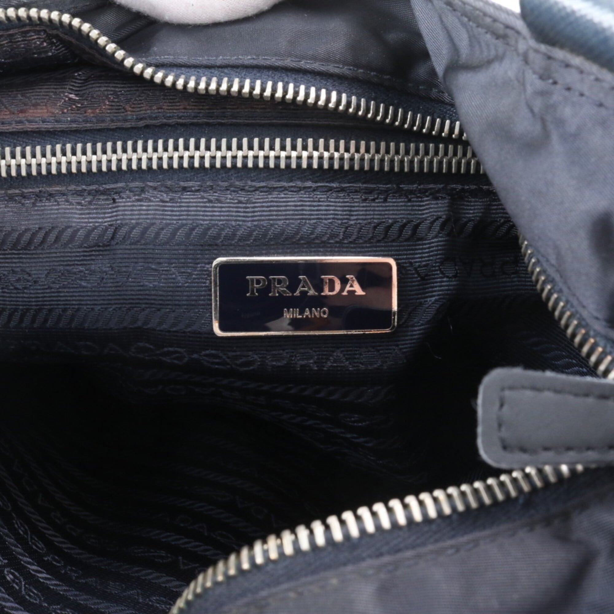 Prada Navy Nylon Leather Shoulder Bag (Pre-Owned)