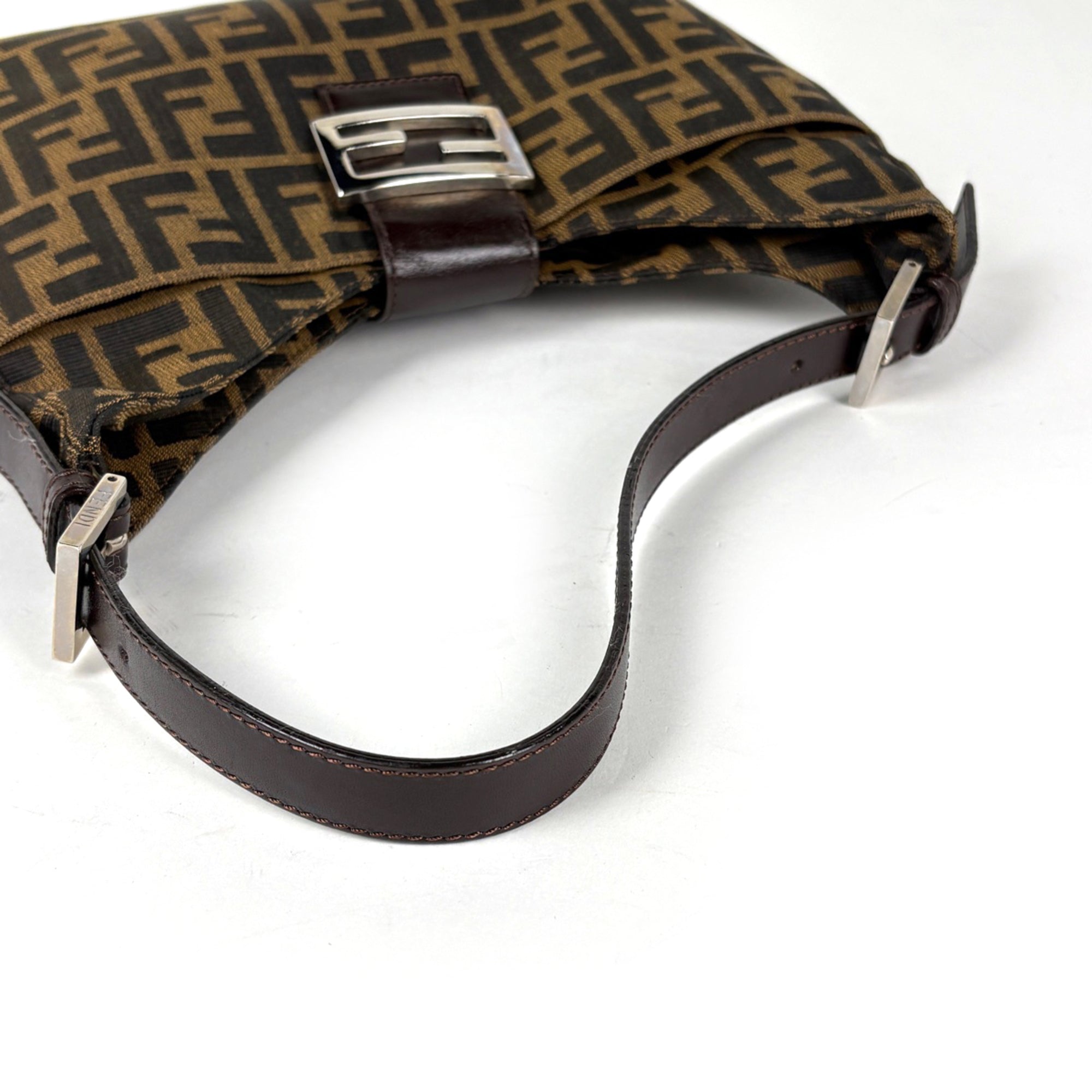 Fendi Zucca Brown Canvas Leather Shoulder Bag (Pre-Owned)