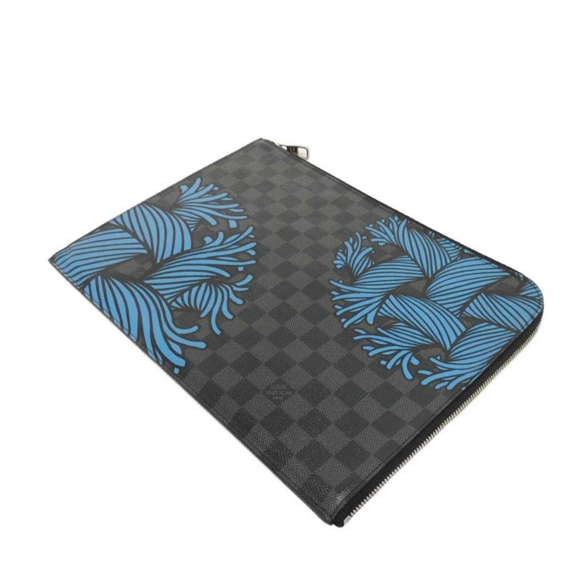 Louis Vuitton Black Blue Damier Graphite Canvas Clutch Bag Pochette (Pre-Owned)